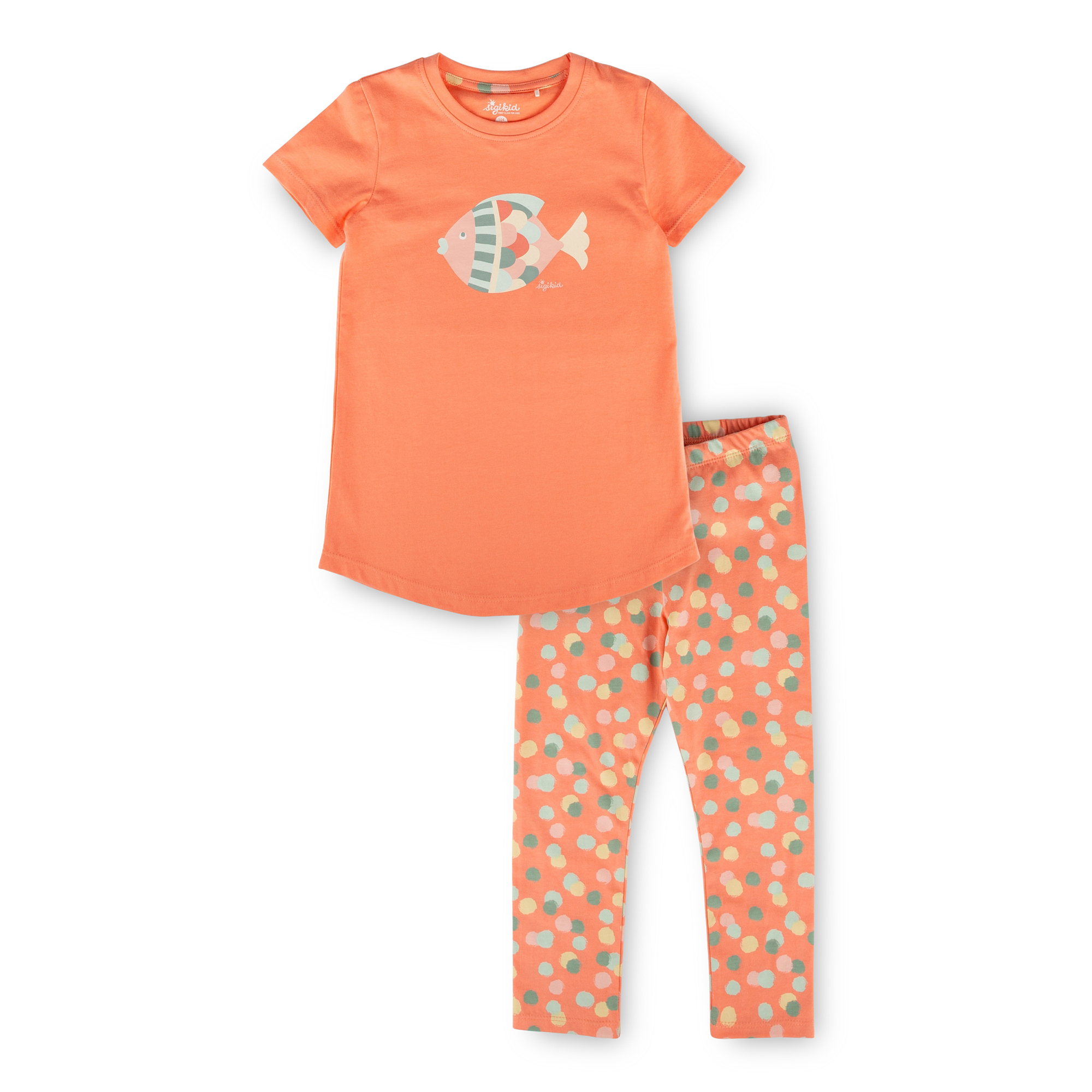 Children's short-sleeved pyjamas coral pink fish