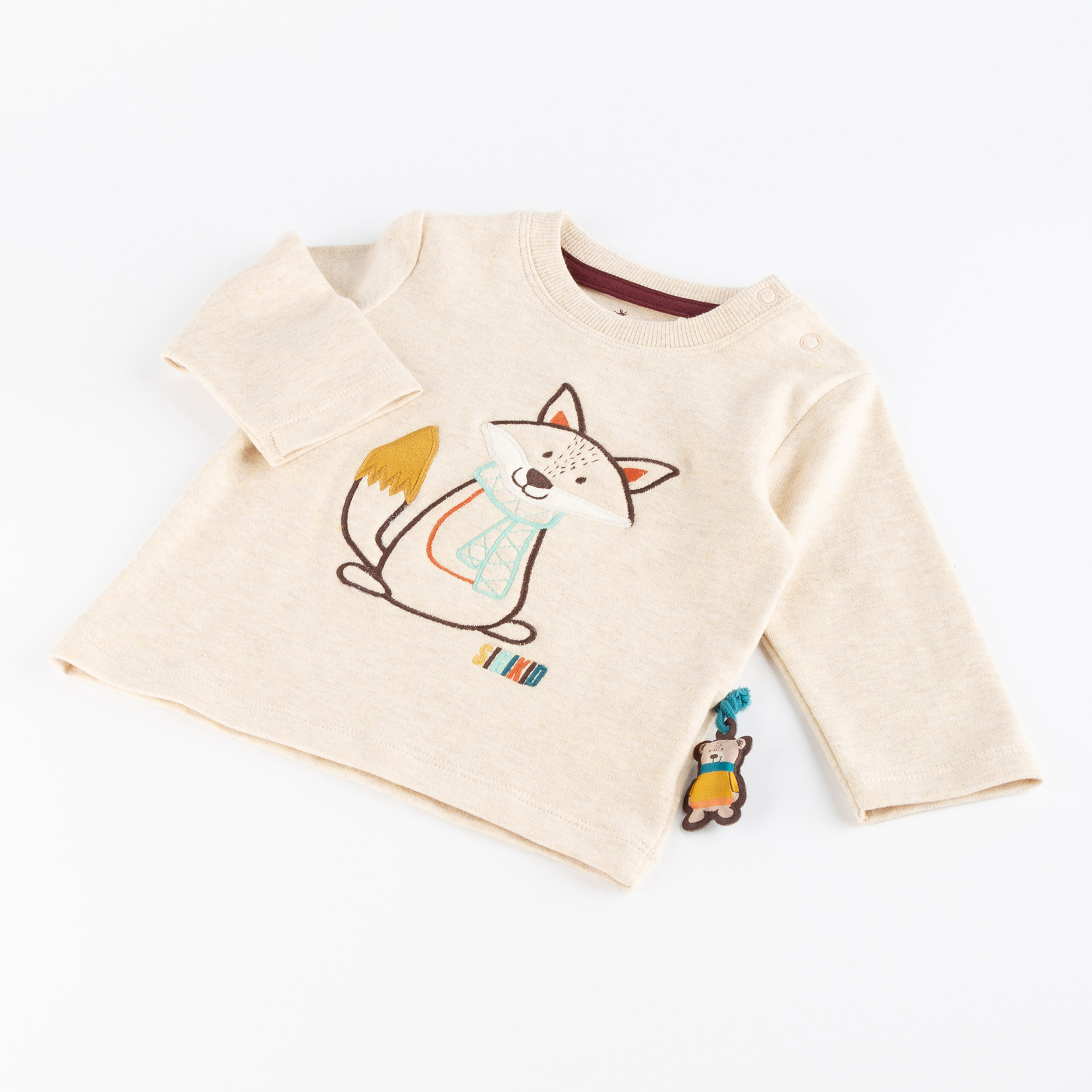 Beige baby long-sleeve Tee fox, Winter Animals