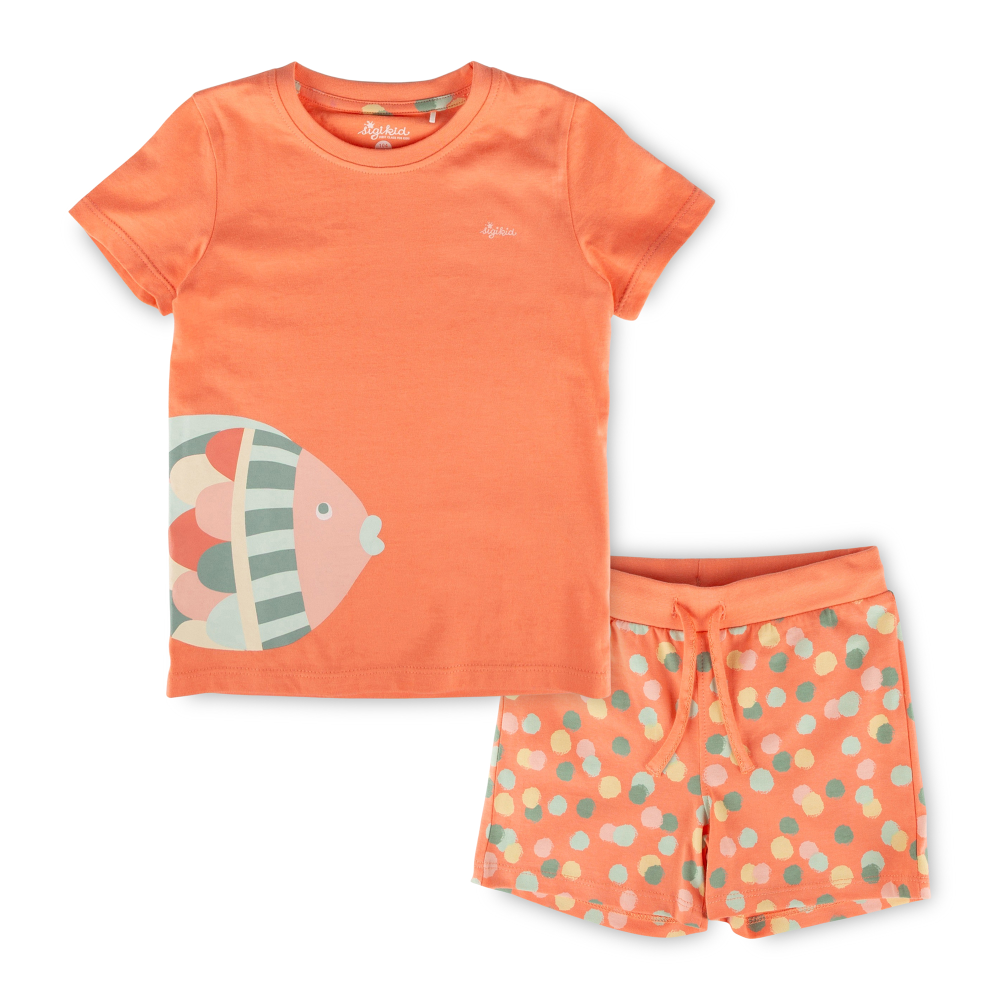 Children's shorty pyjamas, coral pink fish