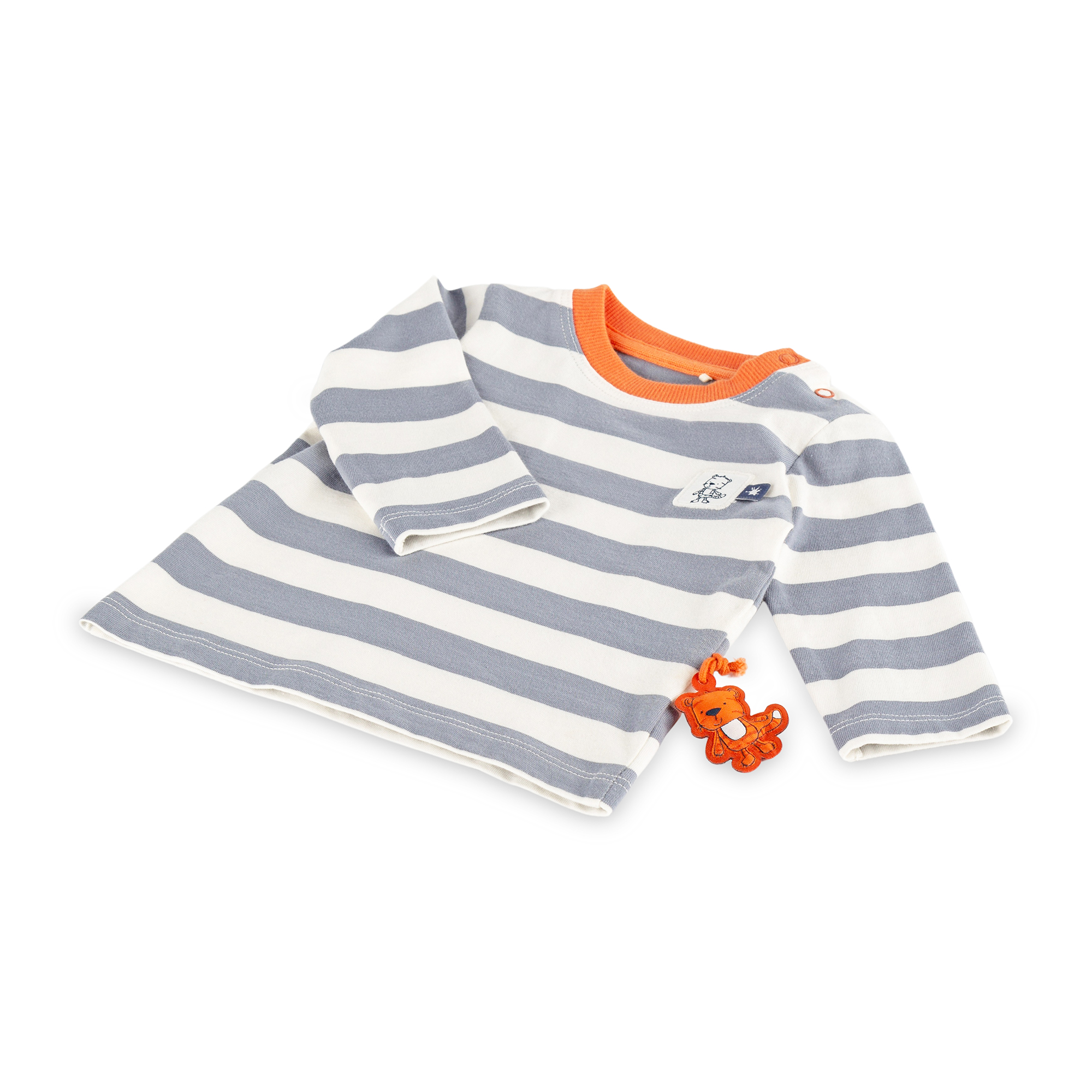 Baby Langarmshirt mit Tiger Patch, grau-weiß gestreift
