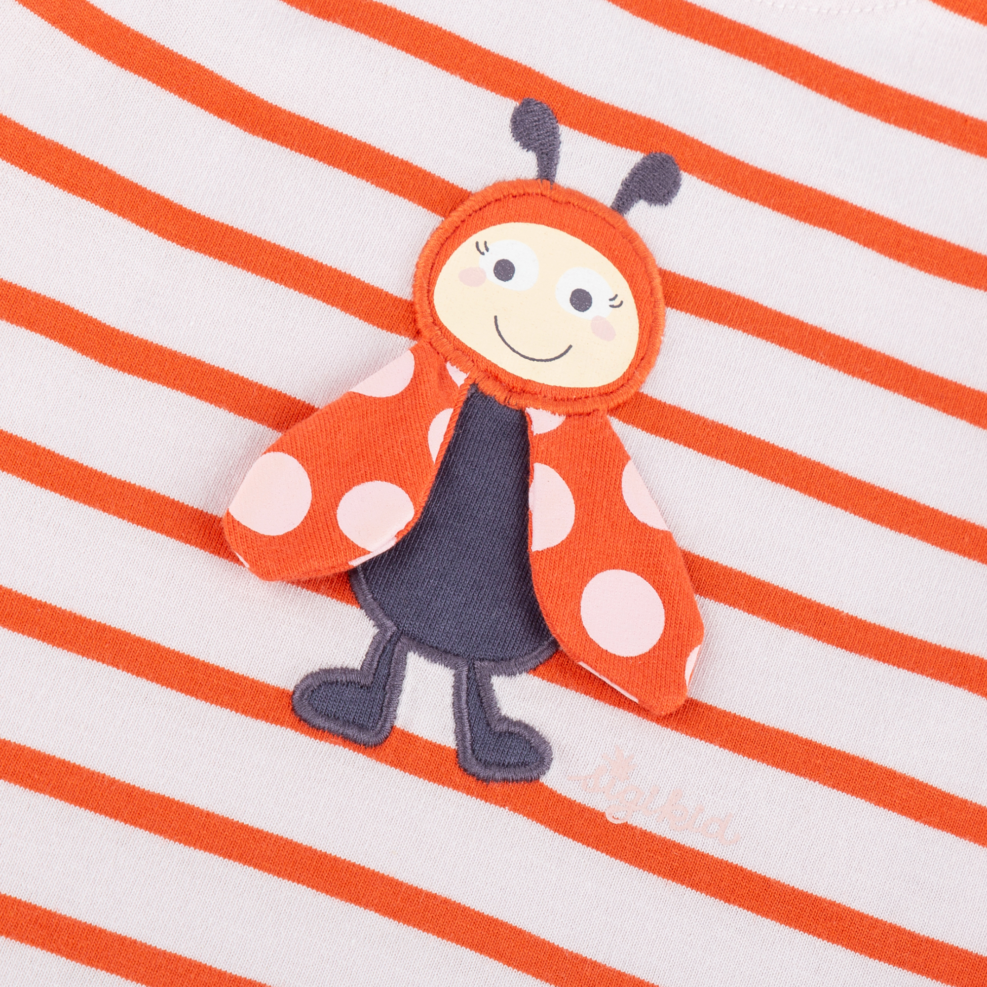 Striped baby T-shirt, cut longer, Happy Ladybug