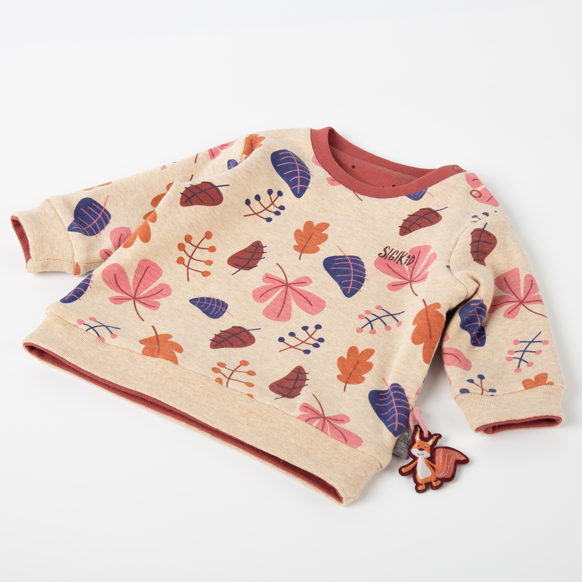 Baby Wendeshirt rotbraun mit Pünktchen/bunter Herbstprint