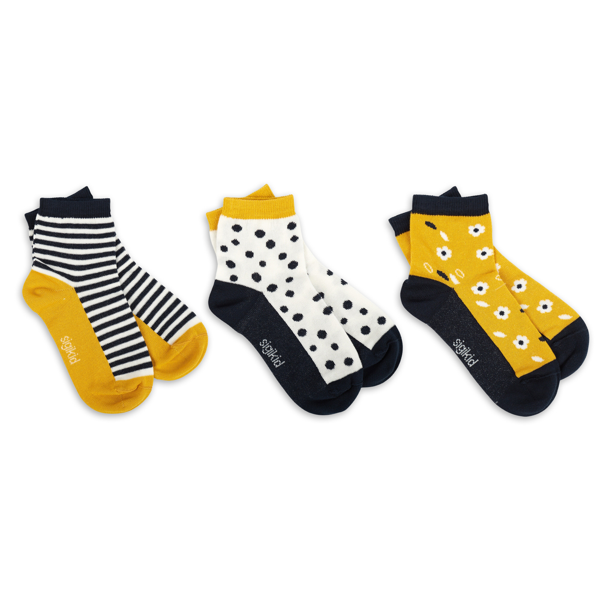 3 pair set children's socks striped, dots, flowers