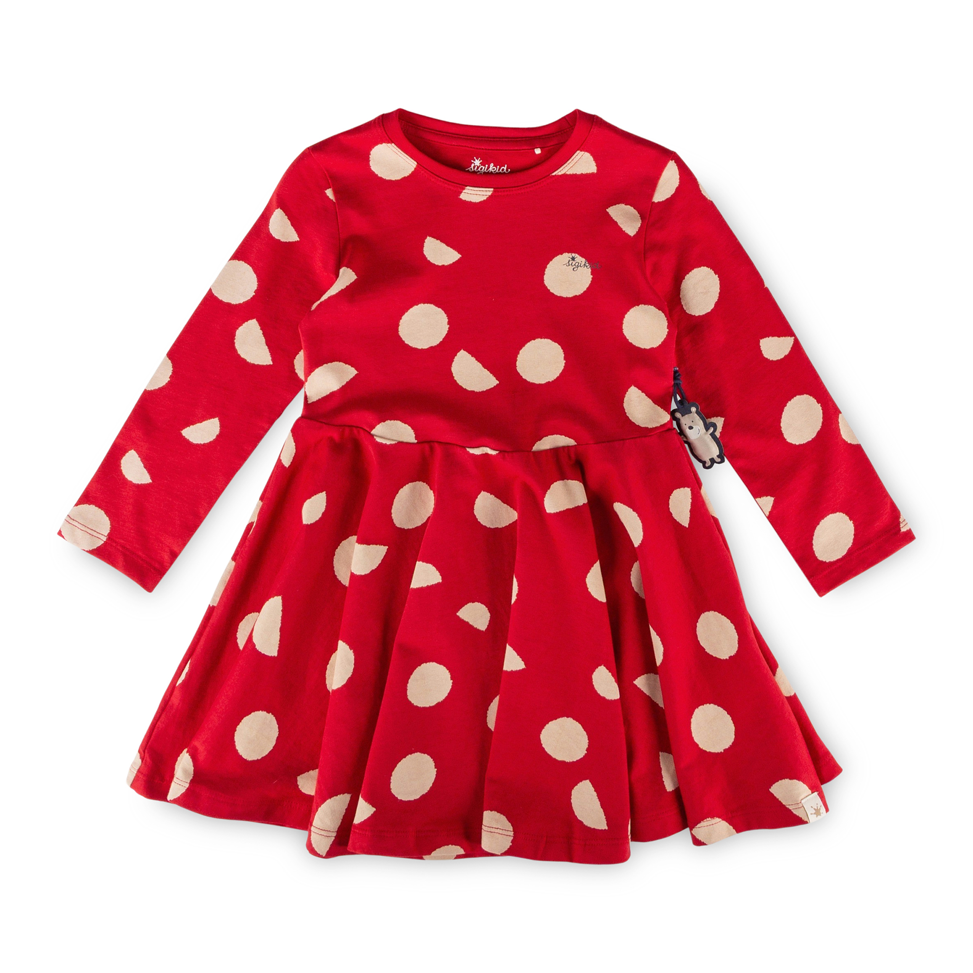 Twirly long-sleeved dress, red, print