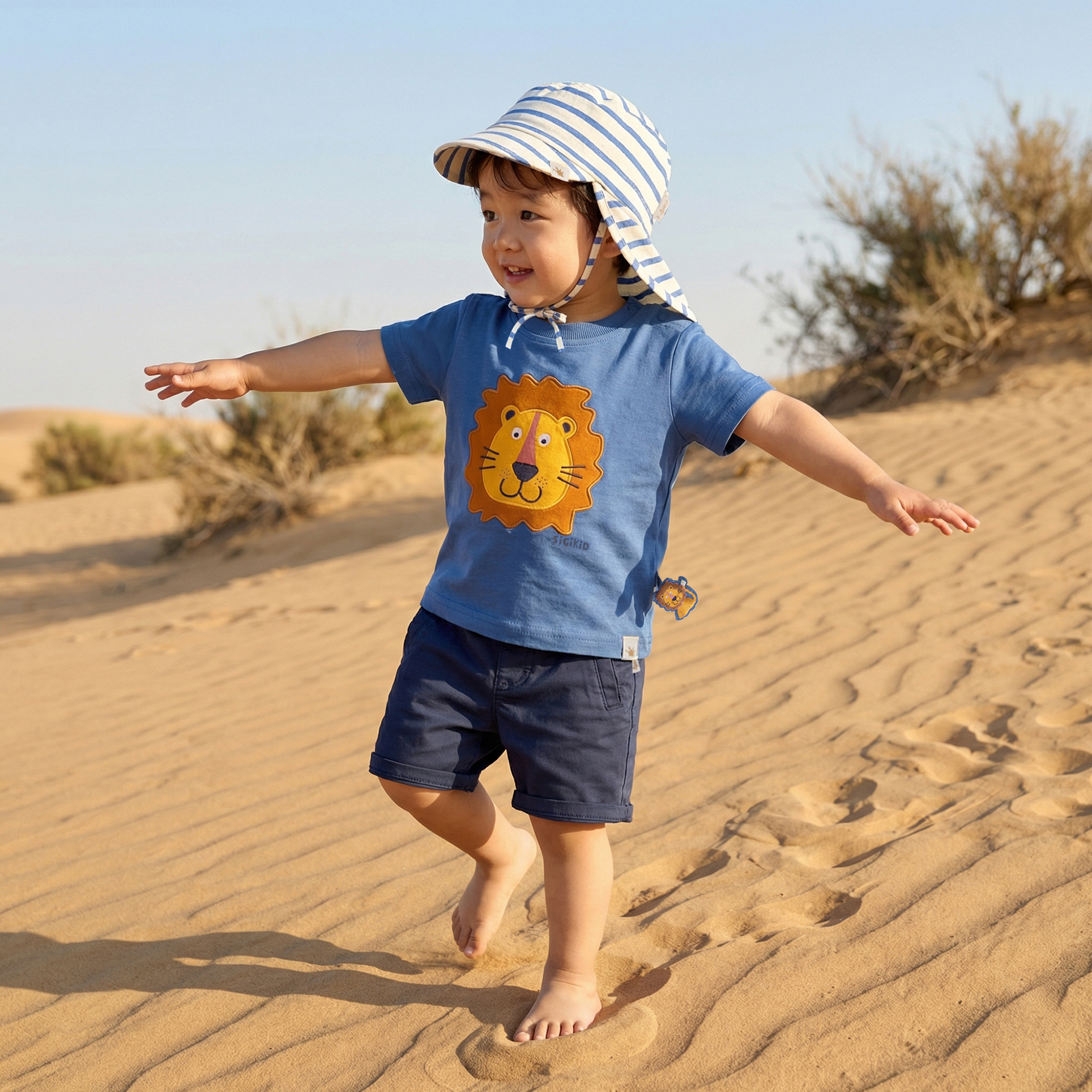 Baby T-Shirt Tiger & Löwe, blau