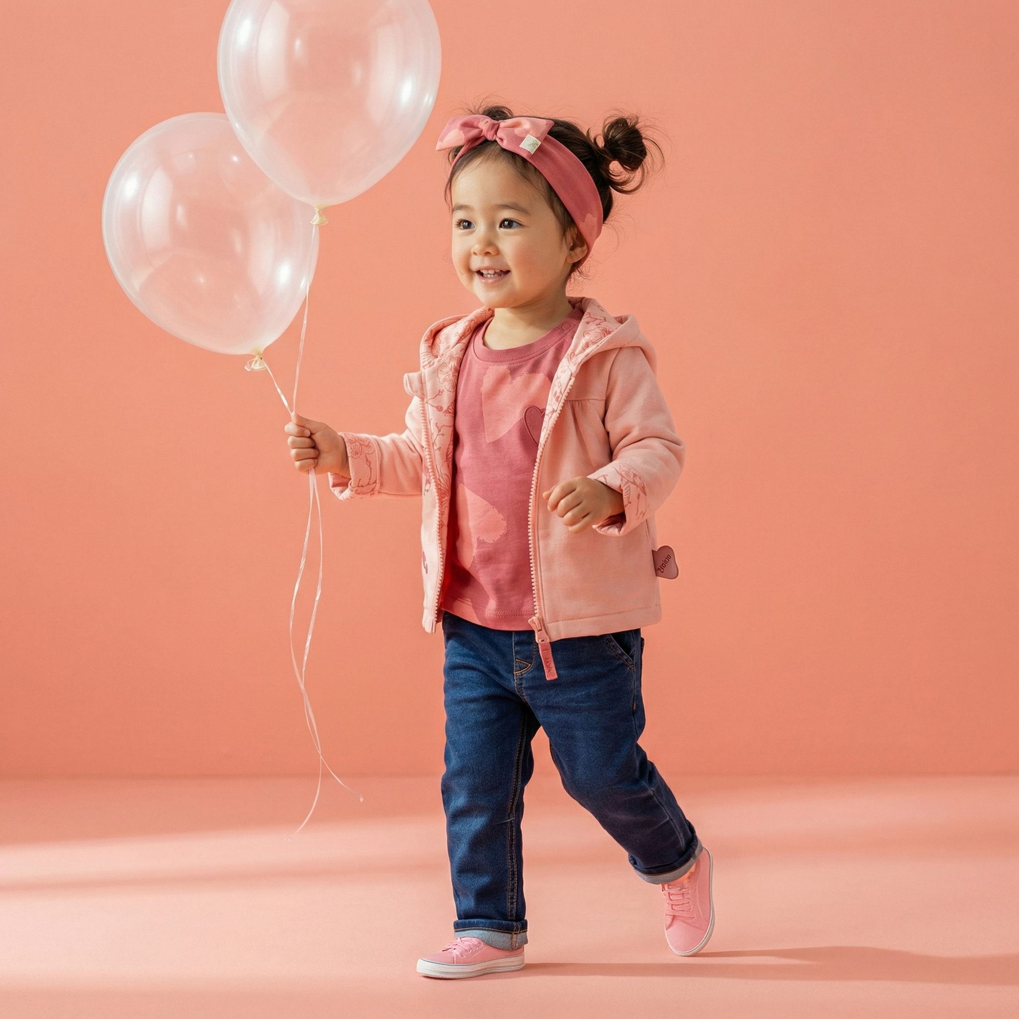 Baby Wendejacke mit Vögelchen Stickerei und Print, rosa