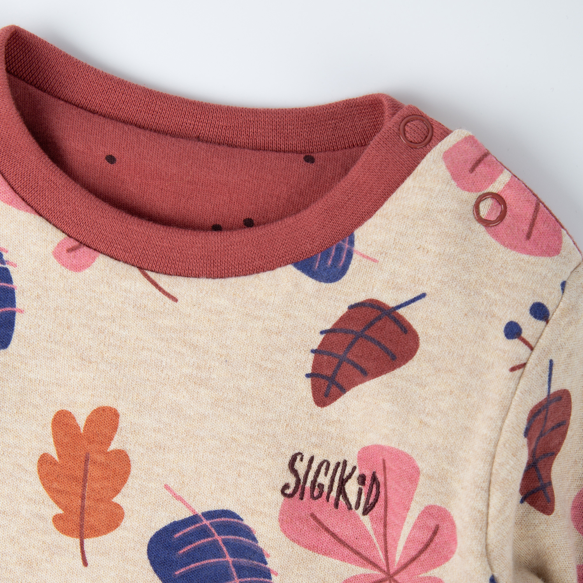 Baby Wendeshirt rotbraun mit Pünktchen/bunter Herbstprint