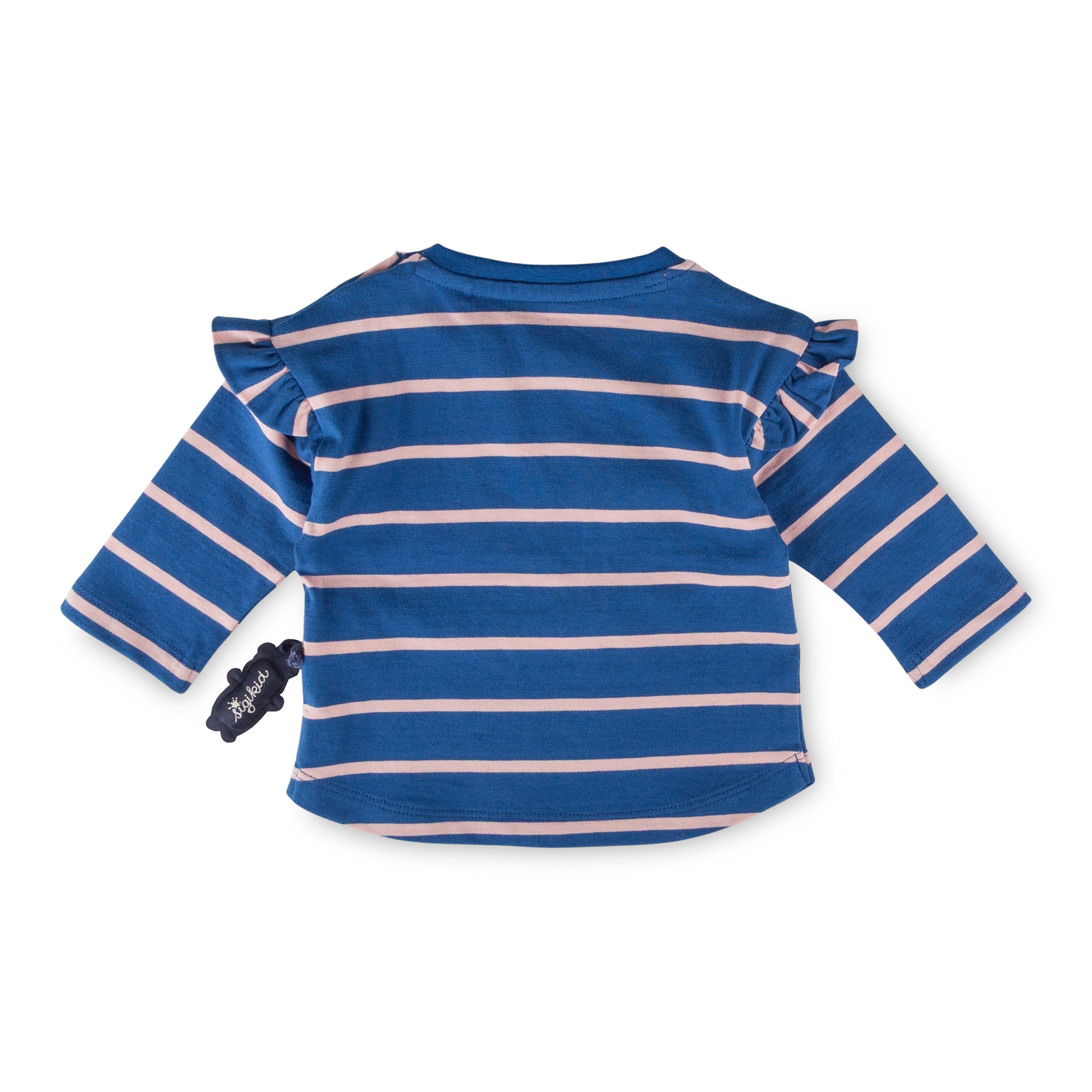 Baby Langarmshirt Dino, blau/hellrosa gestreift