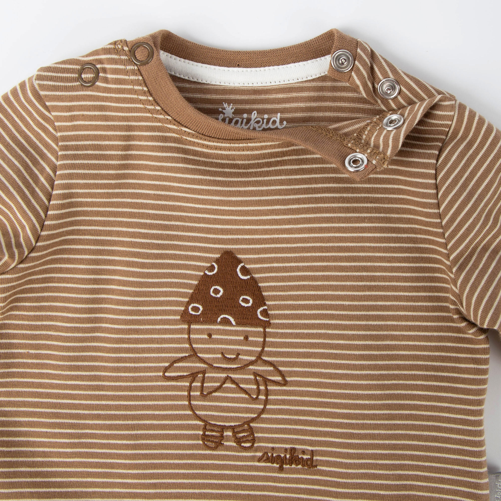 Striped newborn baby long sleeve Tee, peanut brown, embroidered