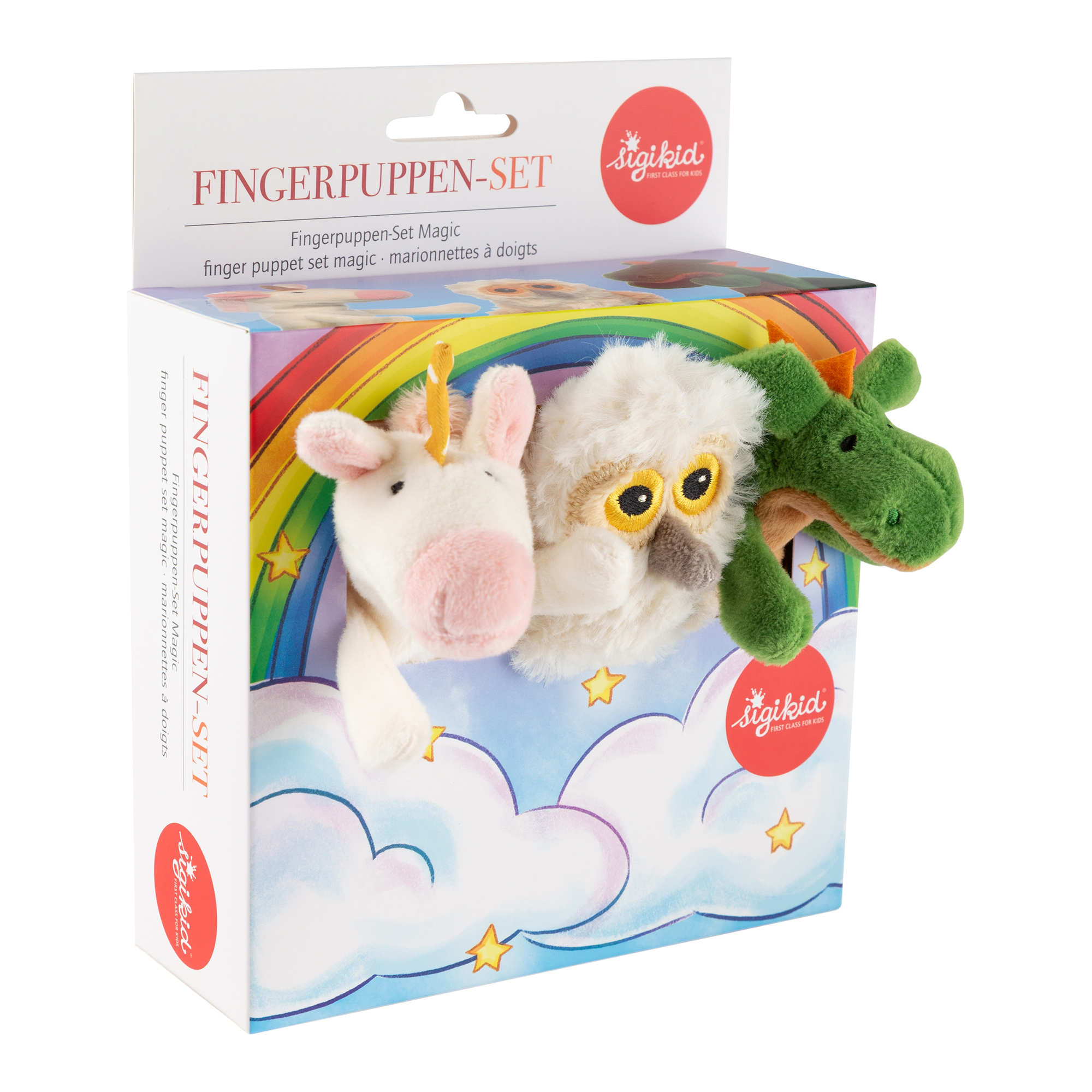 Finger puppet set unicorn, dragon and owl