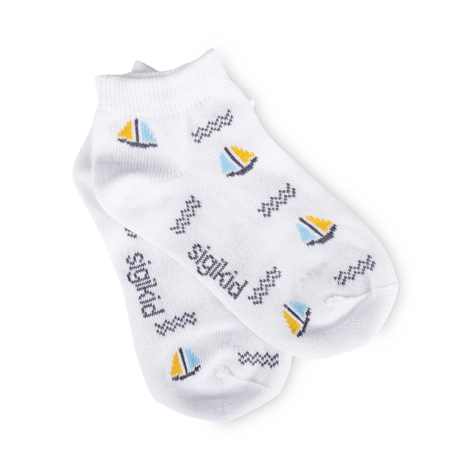 Weiße Baby Sneaker Socken mit Segelboot