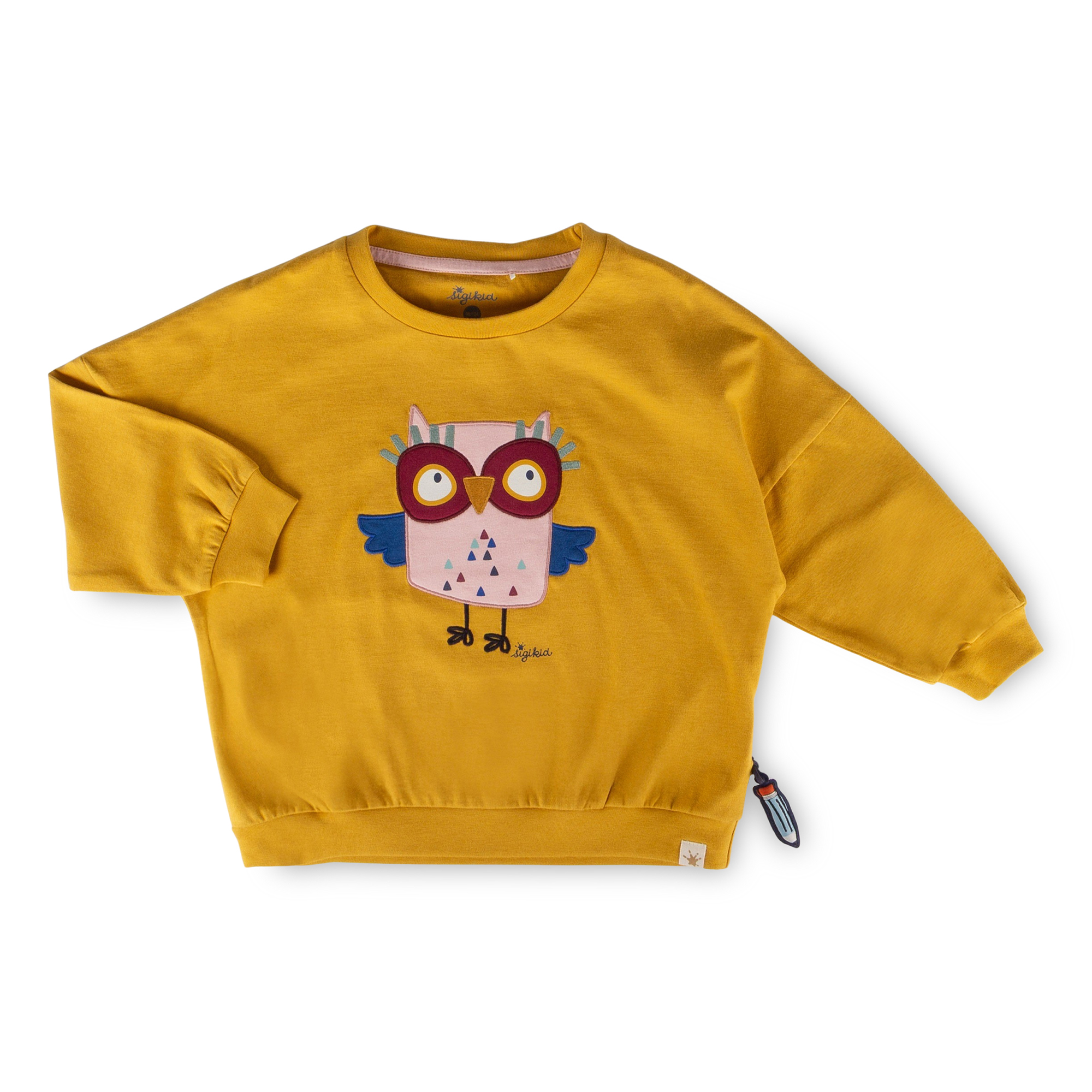 Oversized children's long sleeve Tee owl, yellow