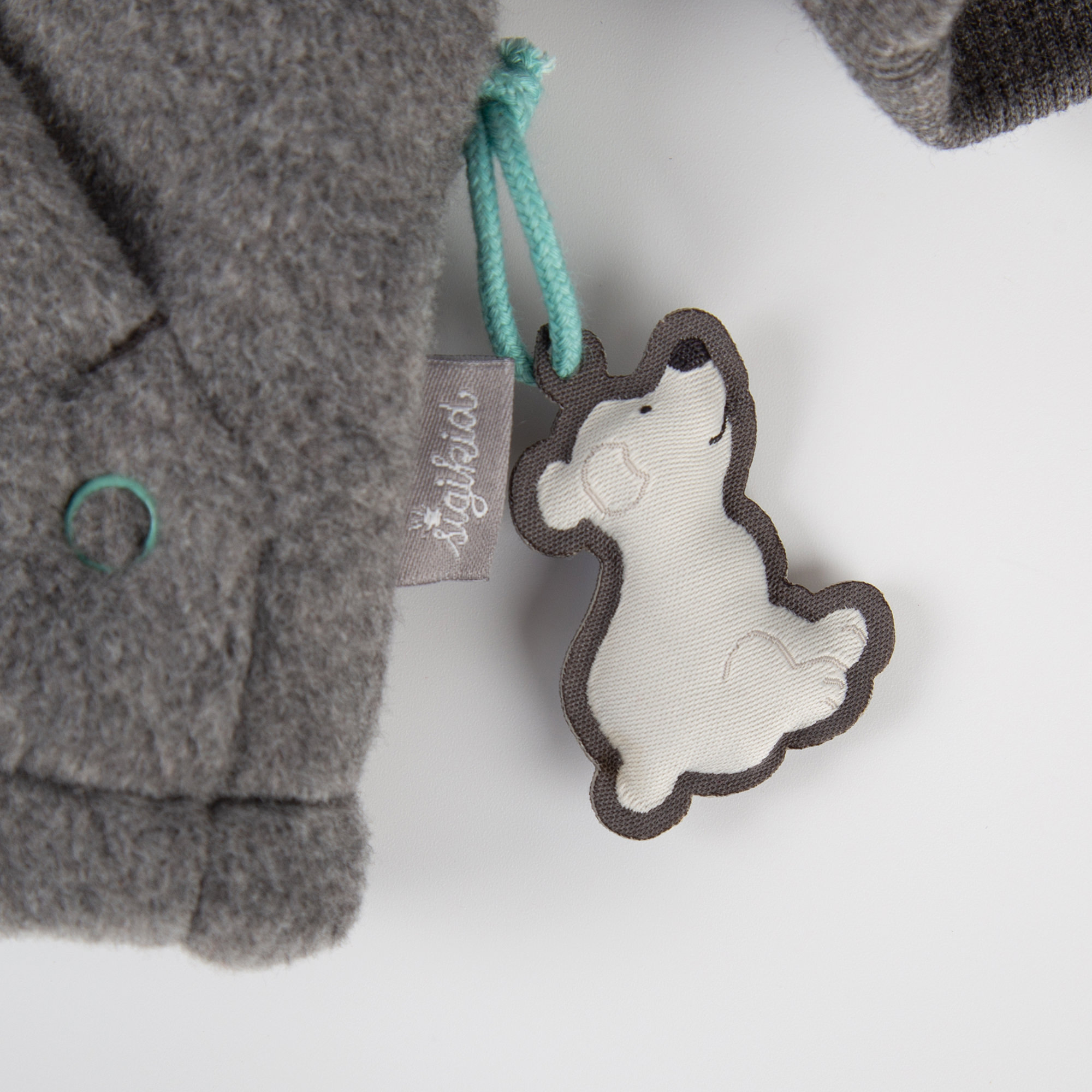 Fluffy soft hooded baby fleece jacket polar bear, lined, grey