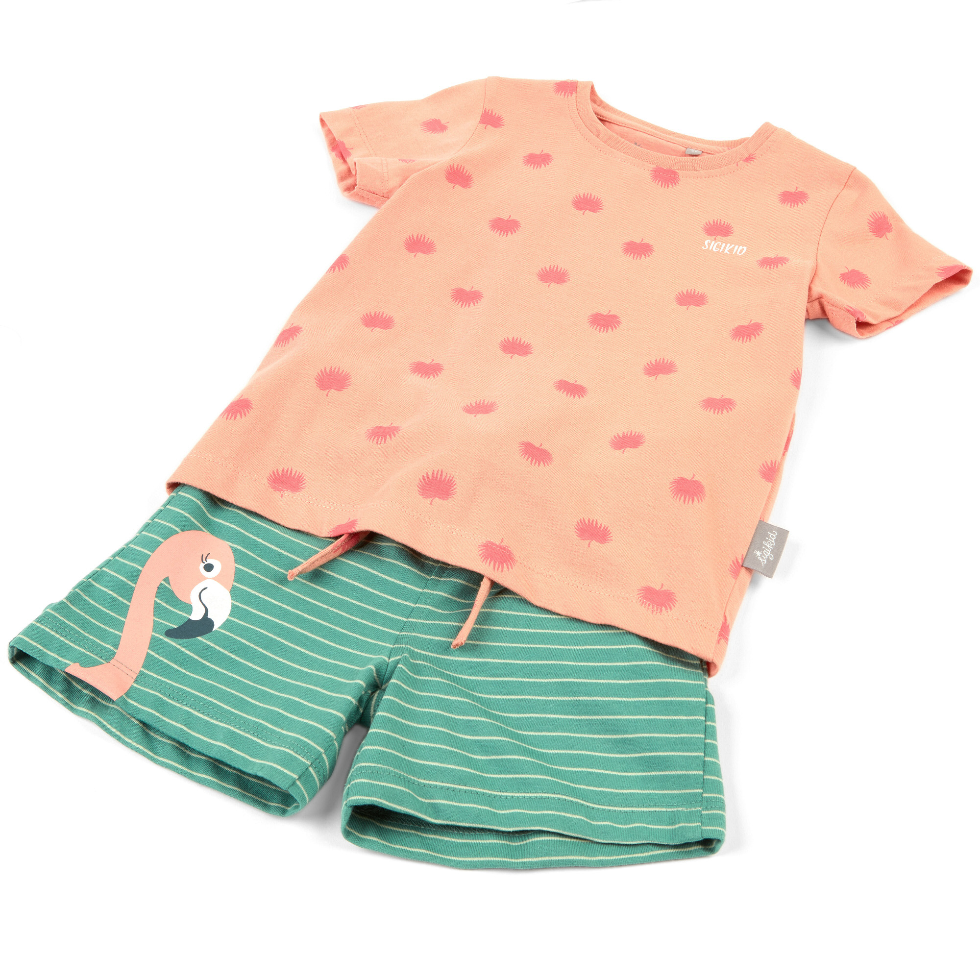 Children's shorty pajamas flamingo, apricot/green