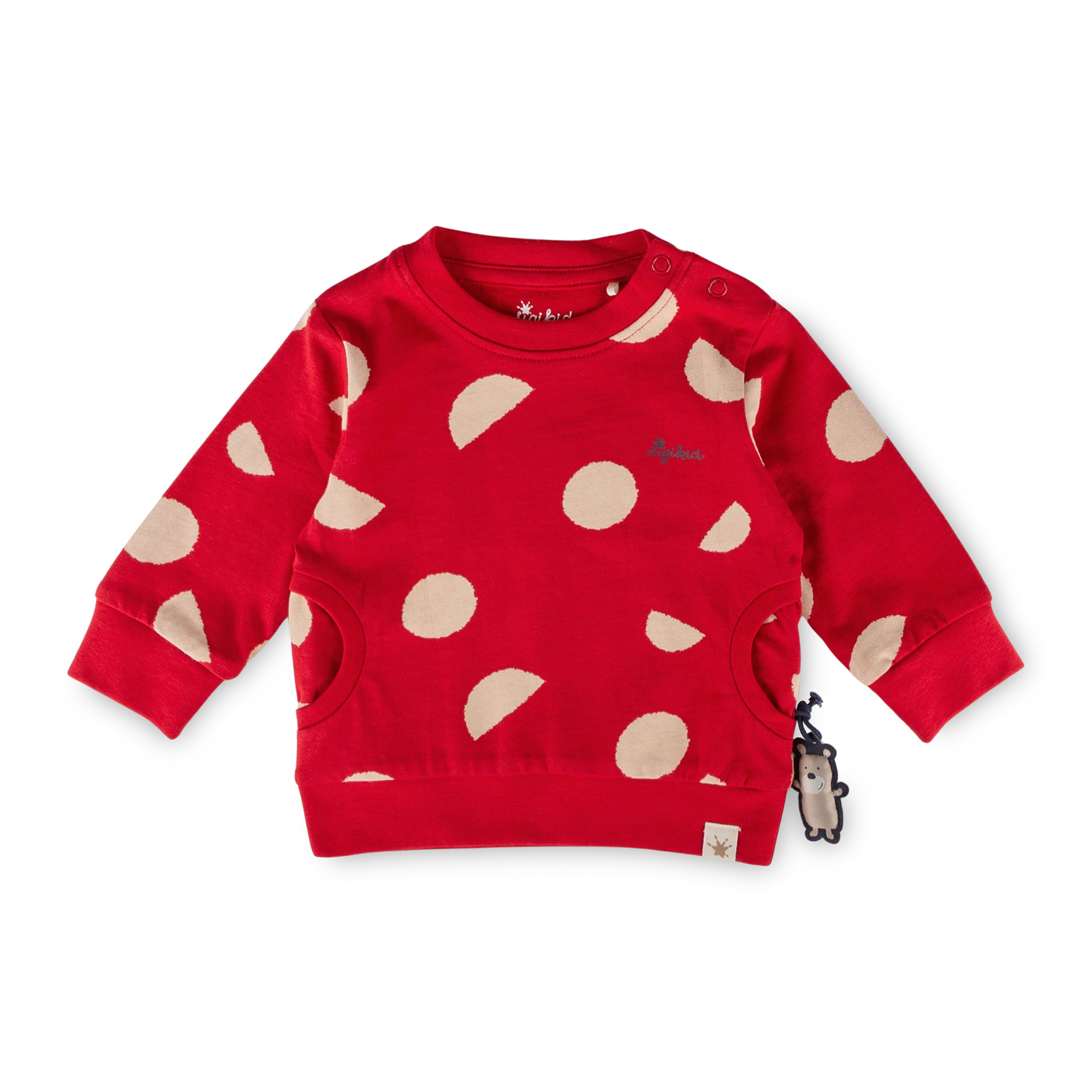 Rotes Baby Langarmshirt mit Taschen, bedruckt