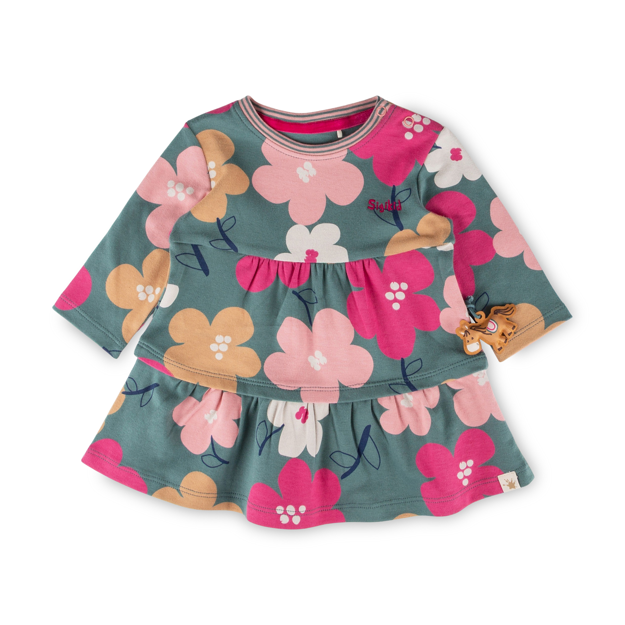 Baby Stufenkleid Pony Love, grün mit Blumenprint