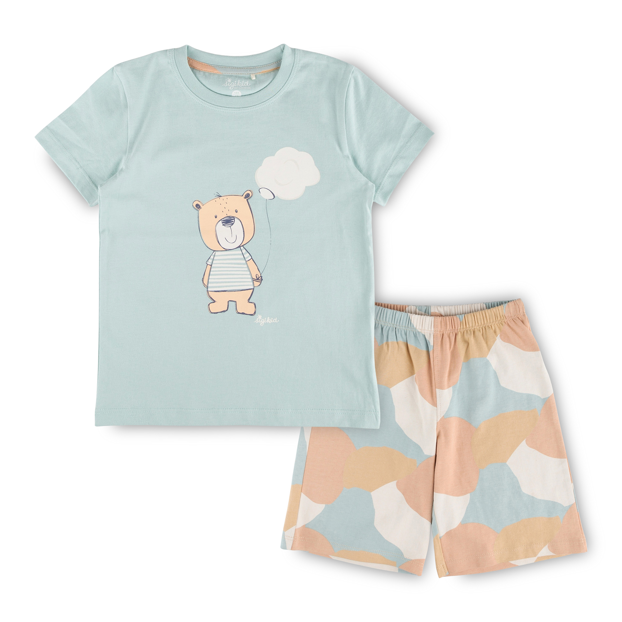 Children's shorty pyjamas bear, light blue/beige Children's shorty pyjamas bear, light blue/beige