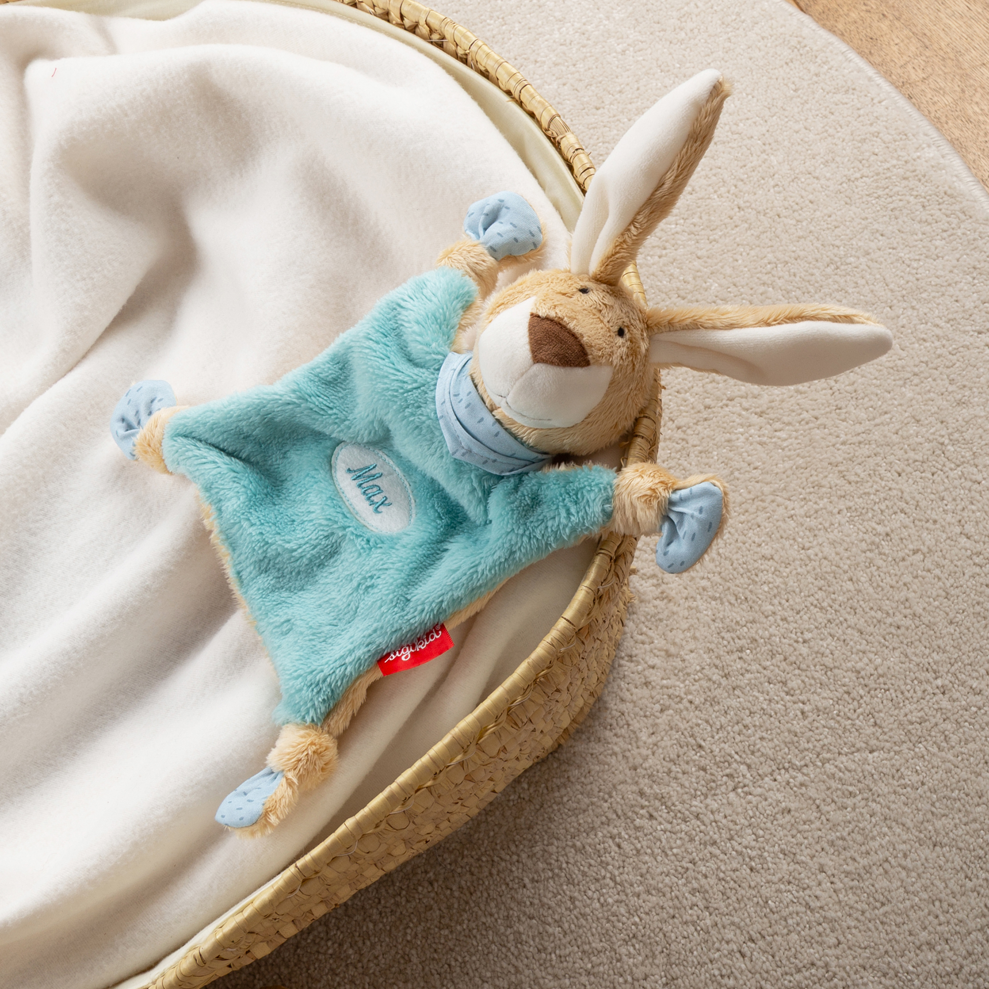 Namensschnuffeltuch Hase türkis