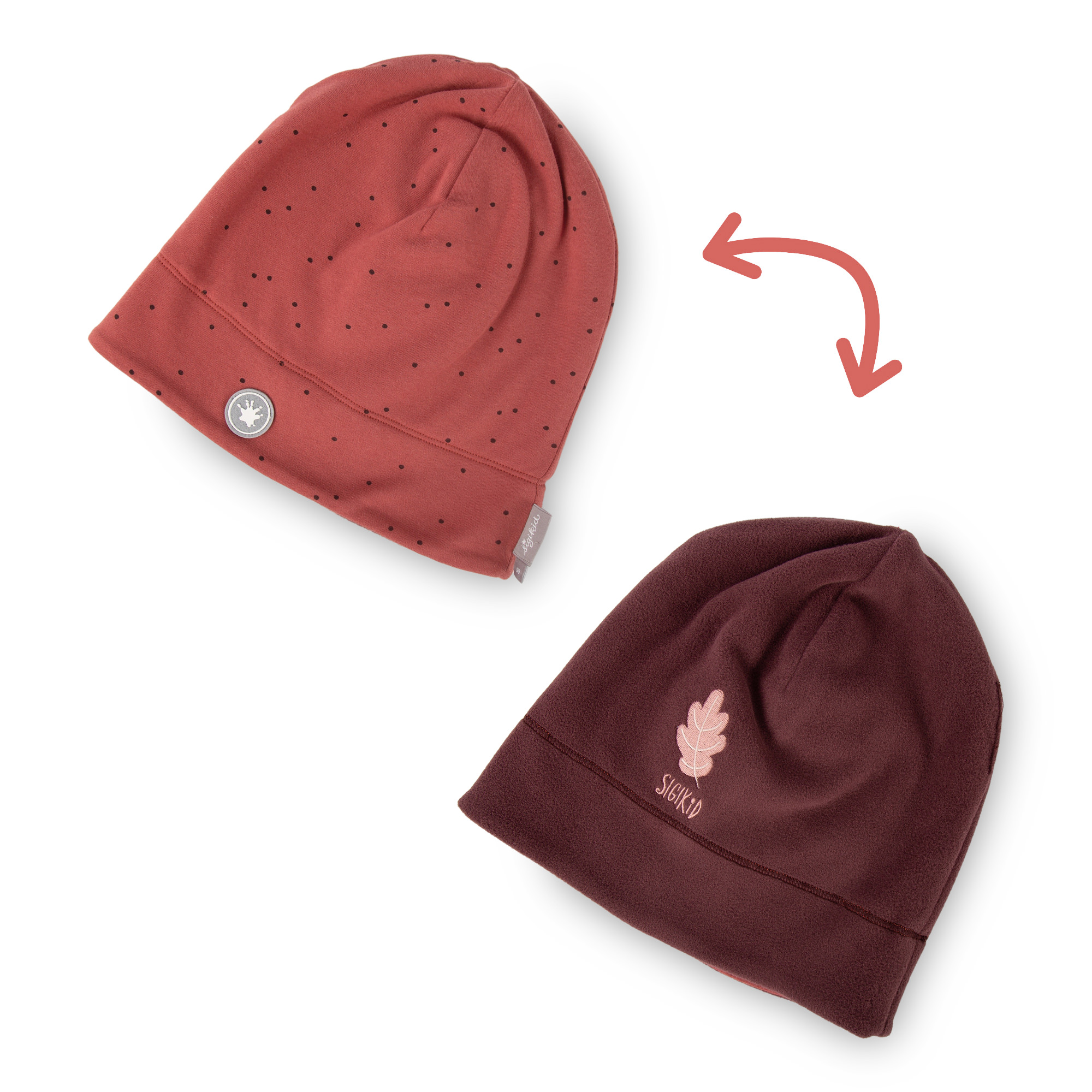 Reversible fleece hat for children, fleece/organic cotton