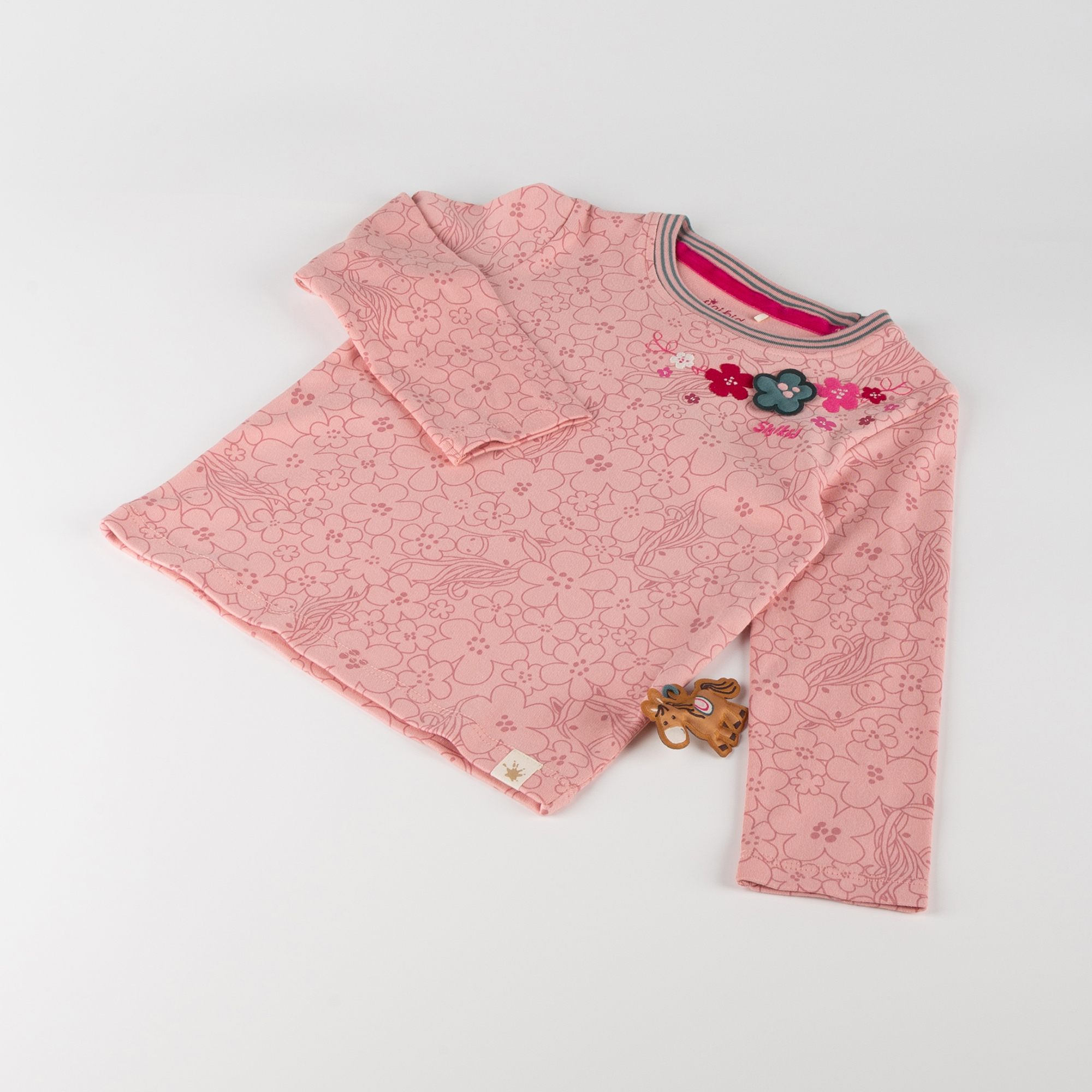 Kinder Langarmshirt Pony Love, rosa Blumenprint