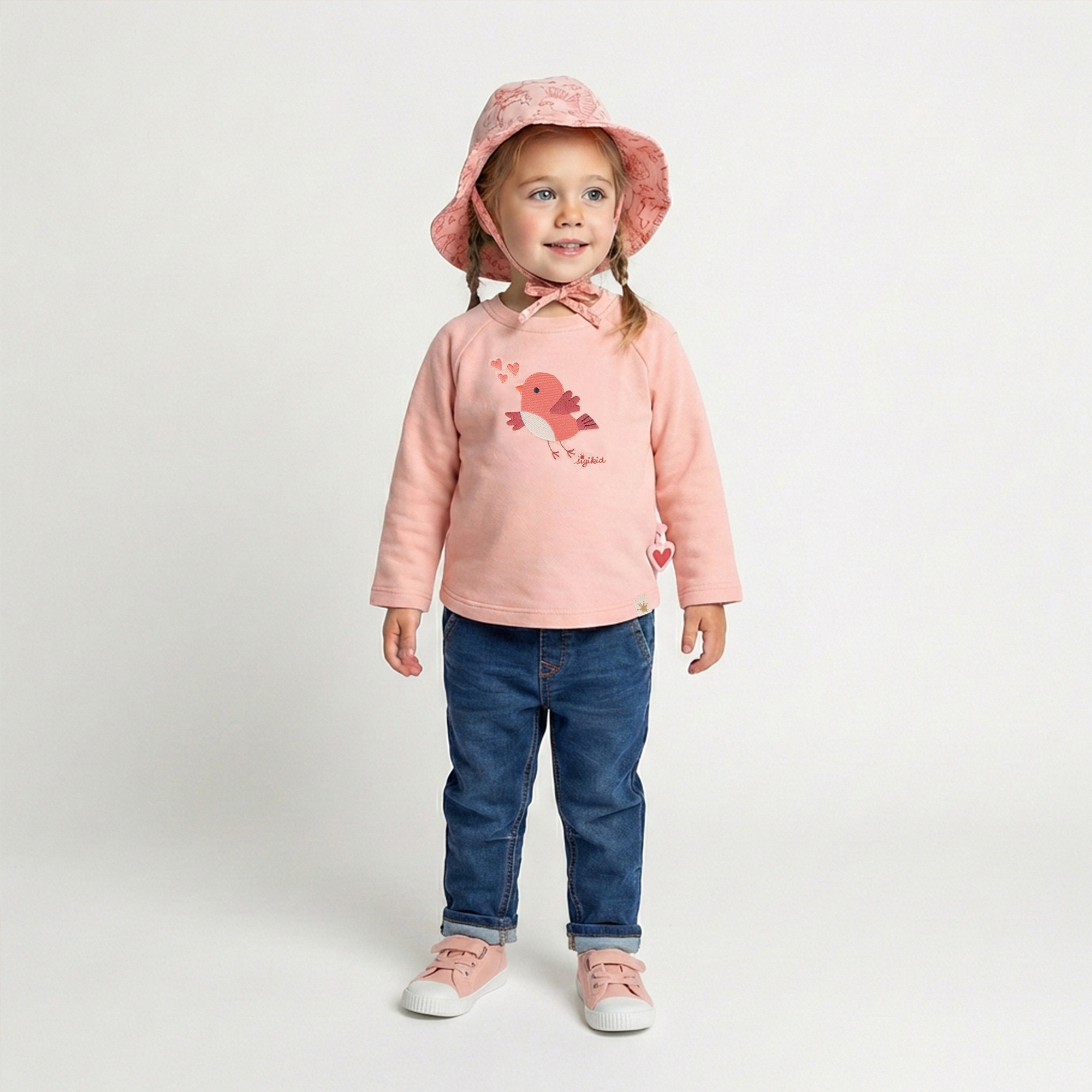 Baby Sweatshirt mit Vögelchen Stickmotiv, rosa