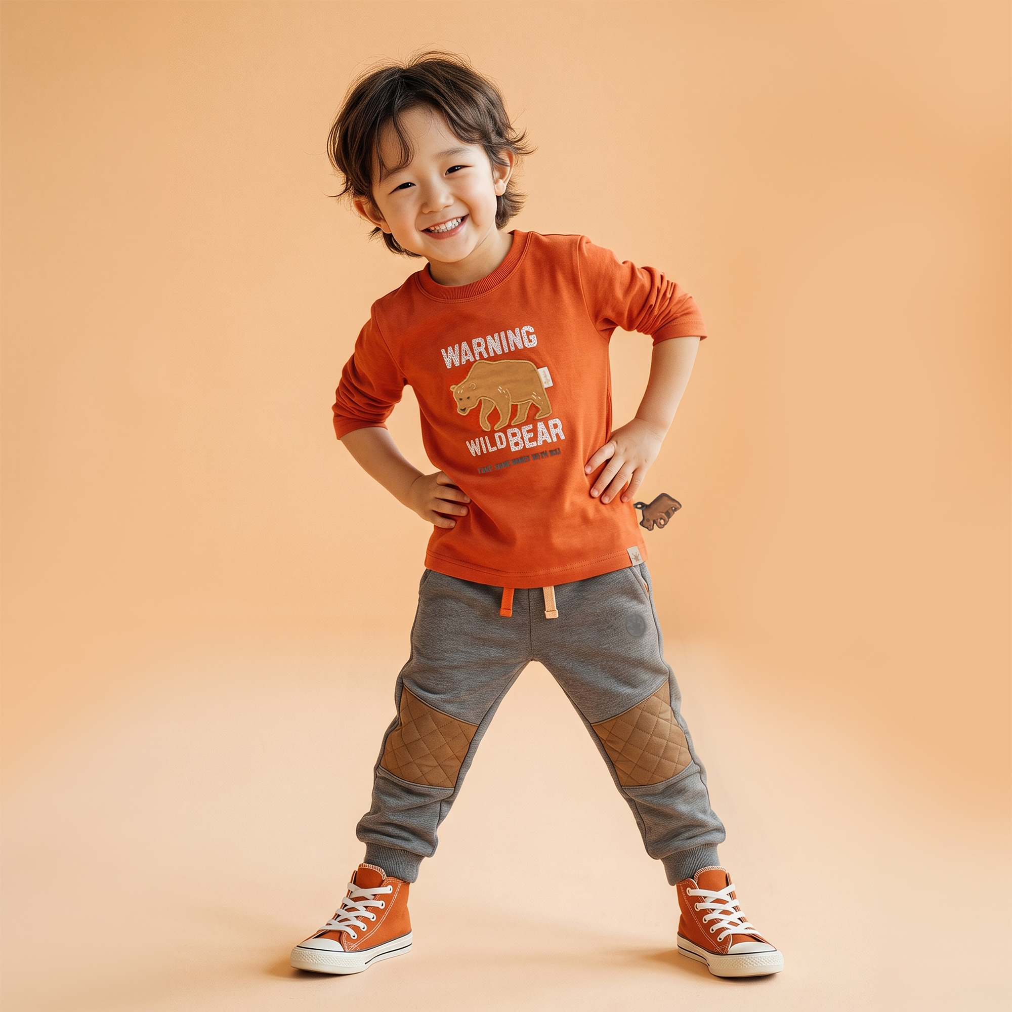 Kinder Langarmshirt Winterbär, rot