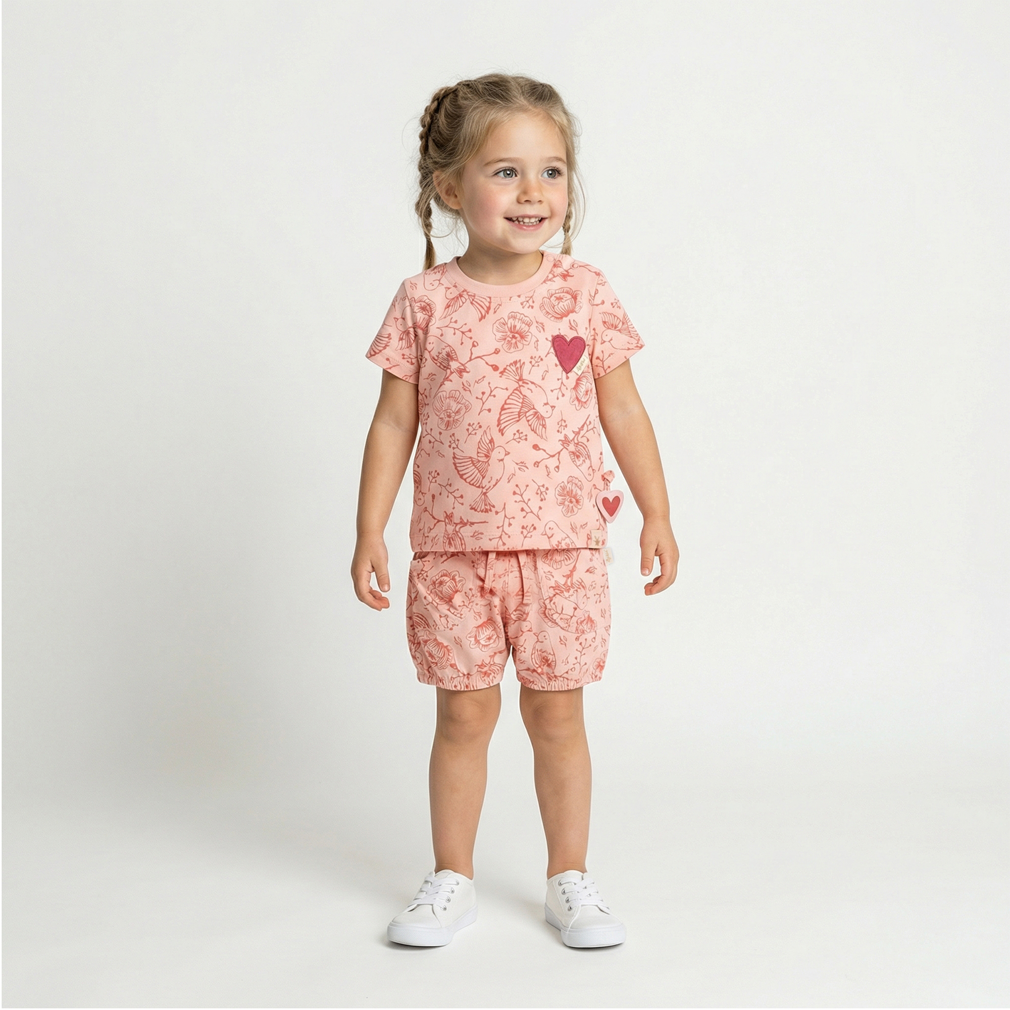 Baby Shorts mit Vögelchen Print, rosa