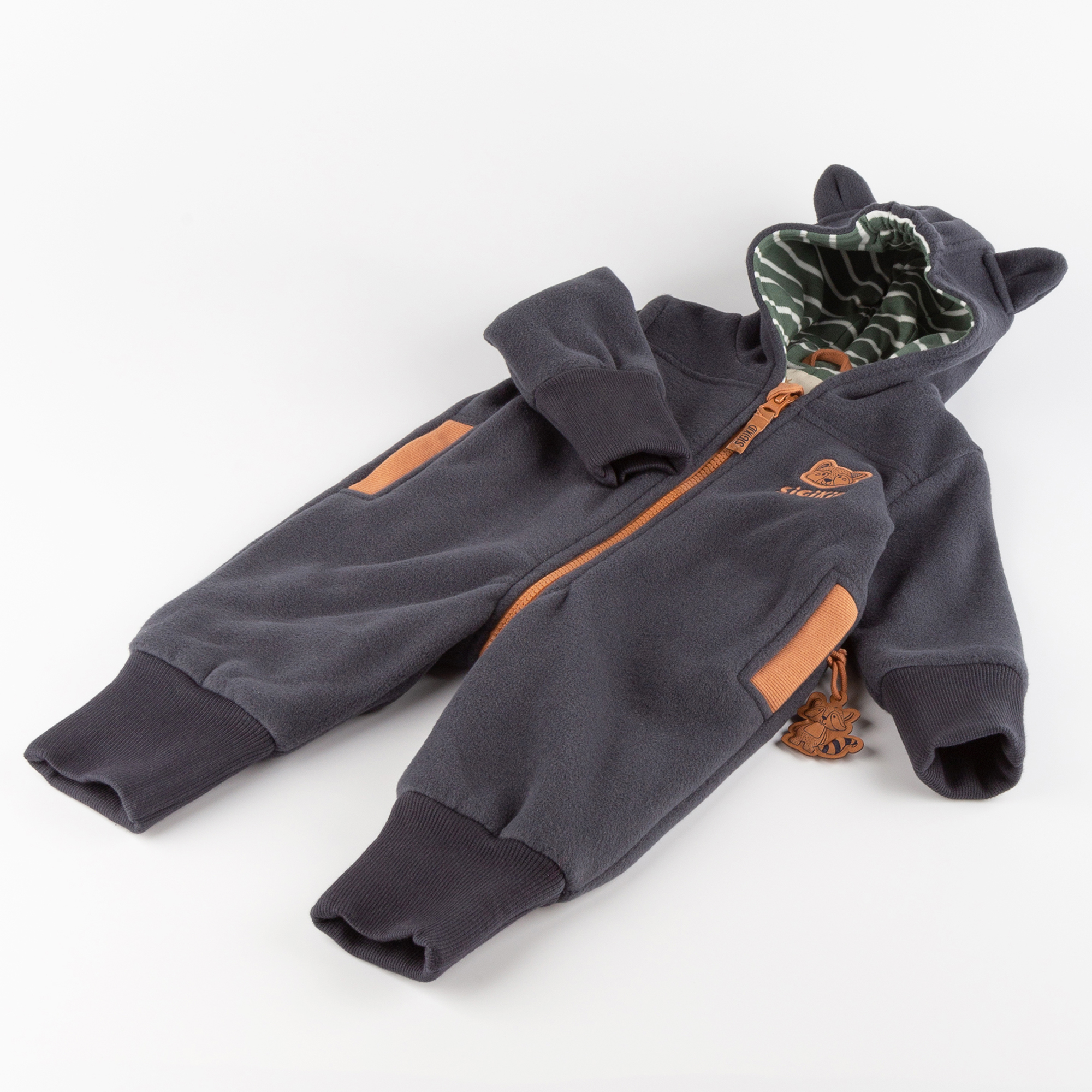 Baby fleece overall pramsuit raccoon dark grey