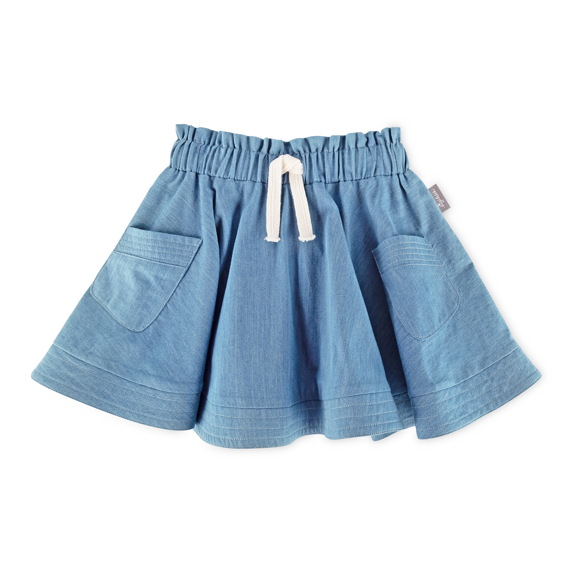 Kids' girls' summer circle skirt with pockets, light blue