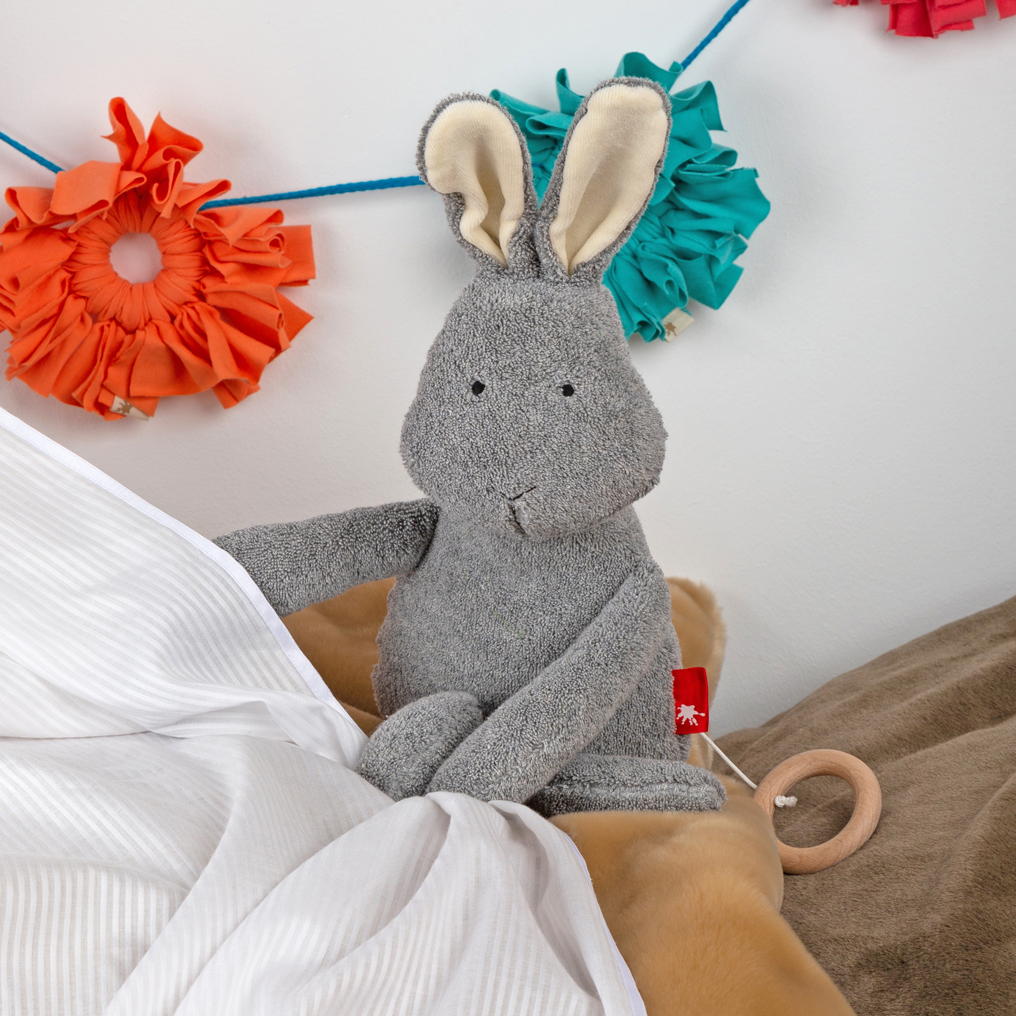 Mom's musical soft toy bunny Mamilodie for pregnancy, grey