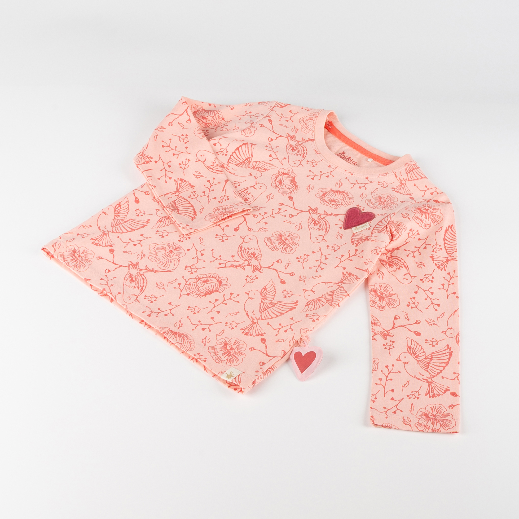Kinder Langarmshirt mit Vogel Print und Herzchen, rosa