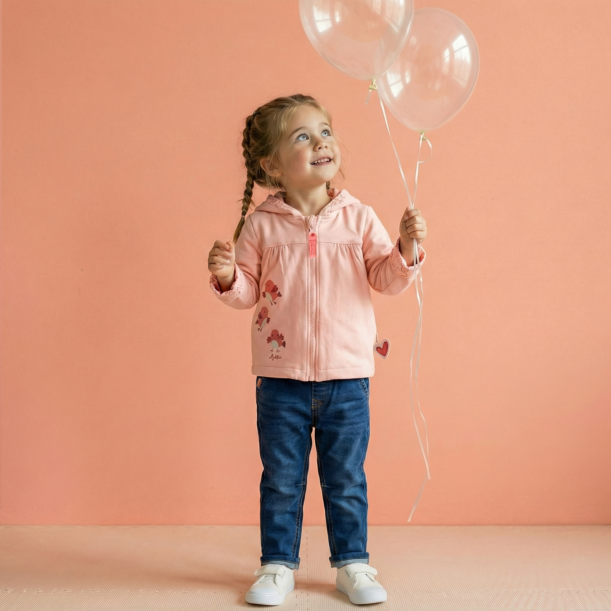 Baby T-Shirt mit Vögelchen Stickerei, rosa
