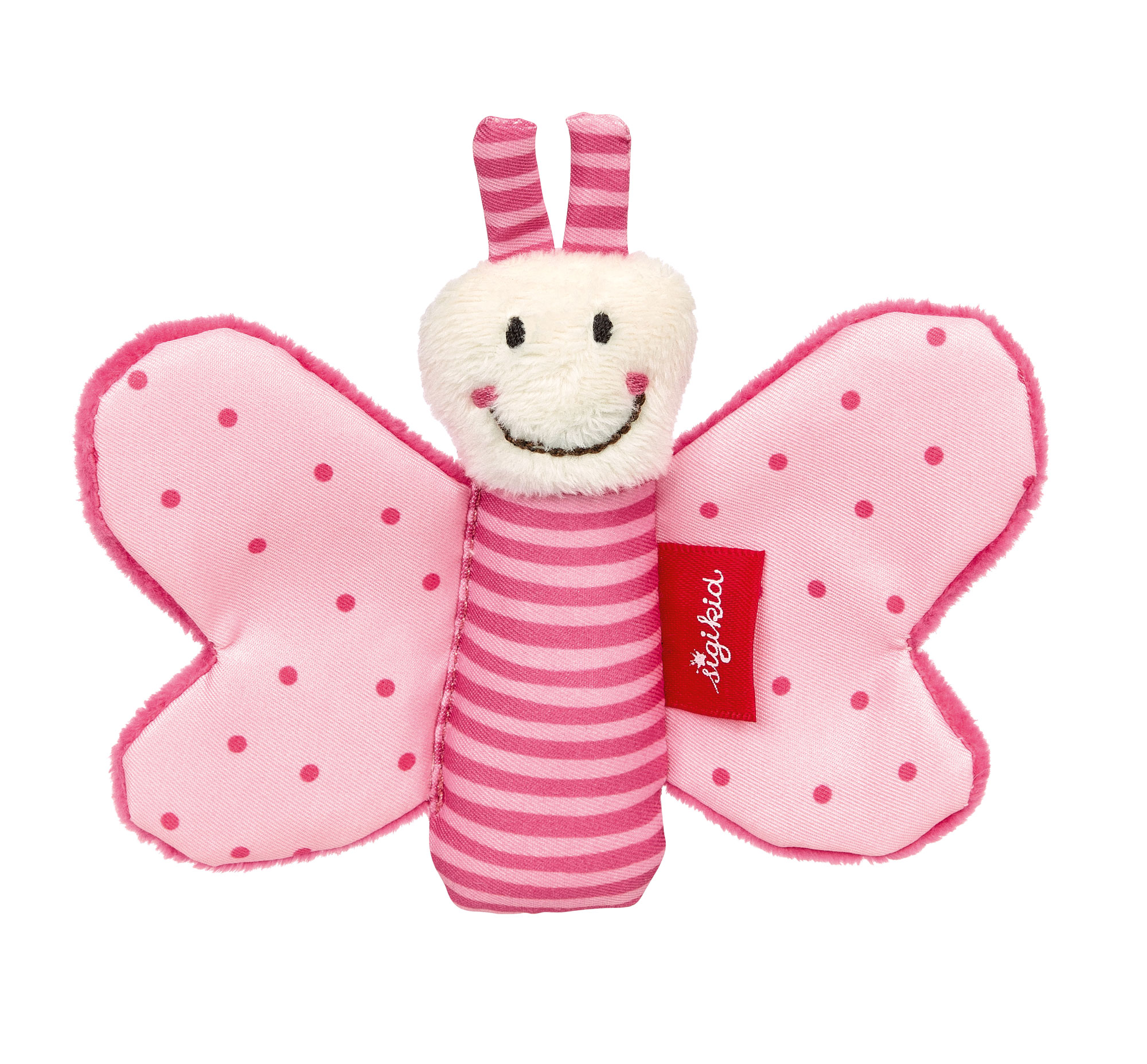 Butterfly baby soft toy rattle, pink