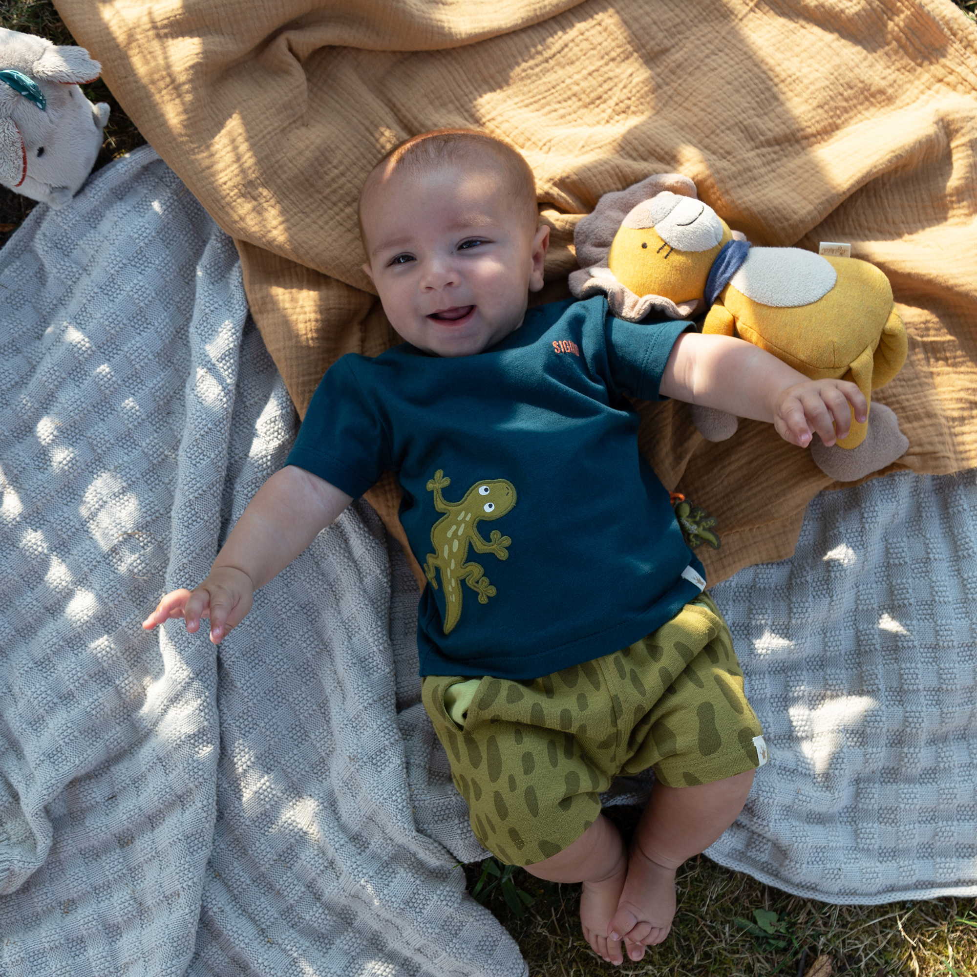 Baby T-Shirt Gecko, petrolblau, Jungle