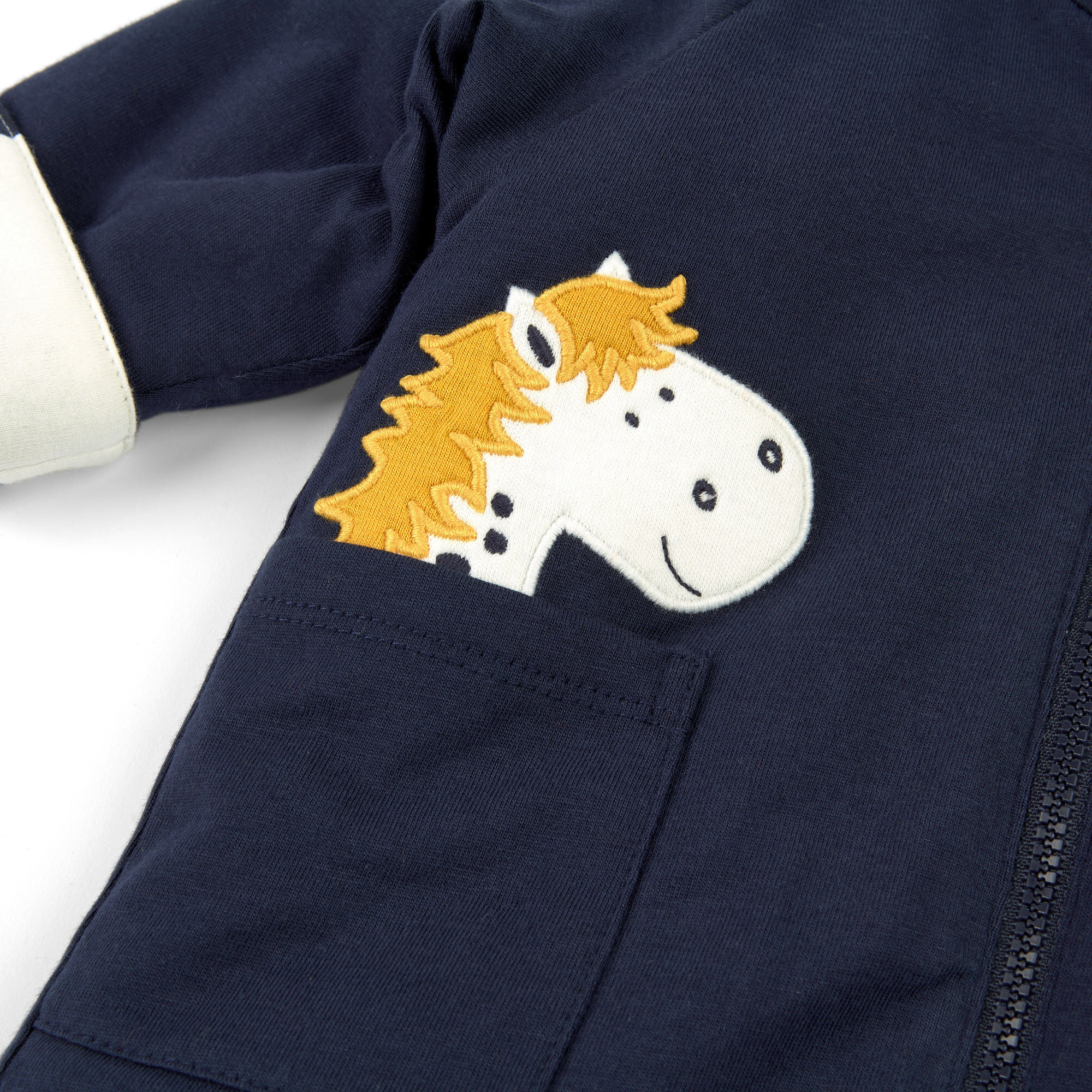 Reversible hooded baby jacket dots pony