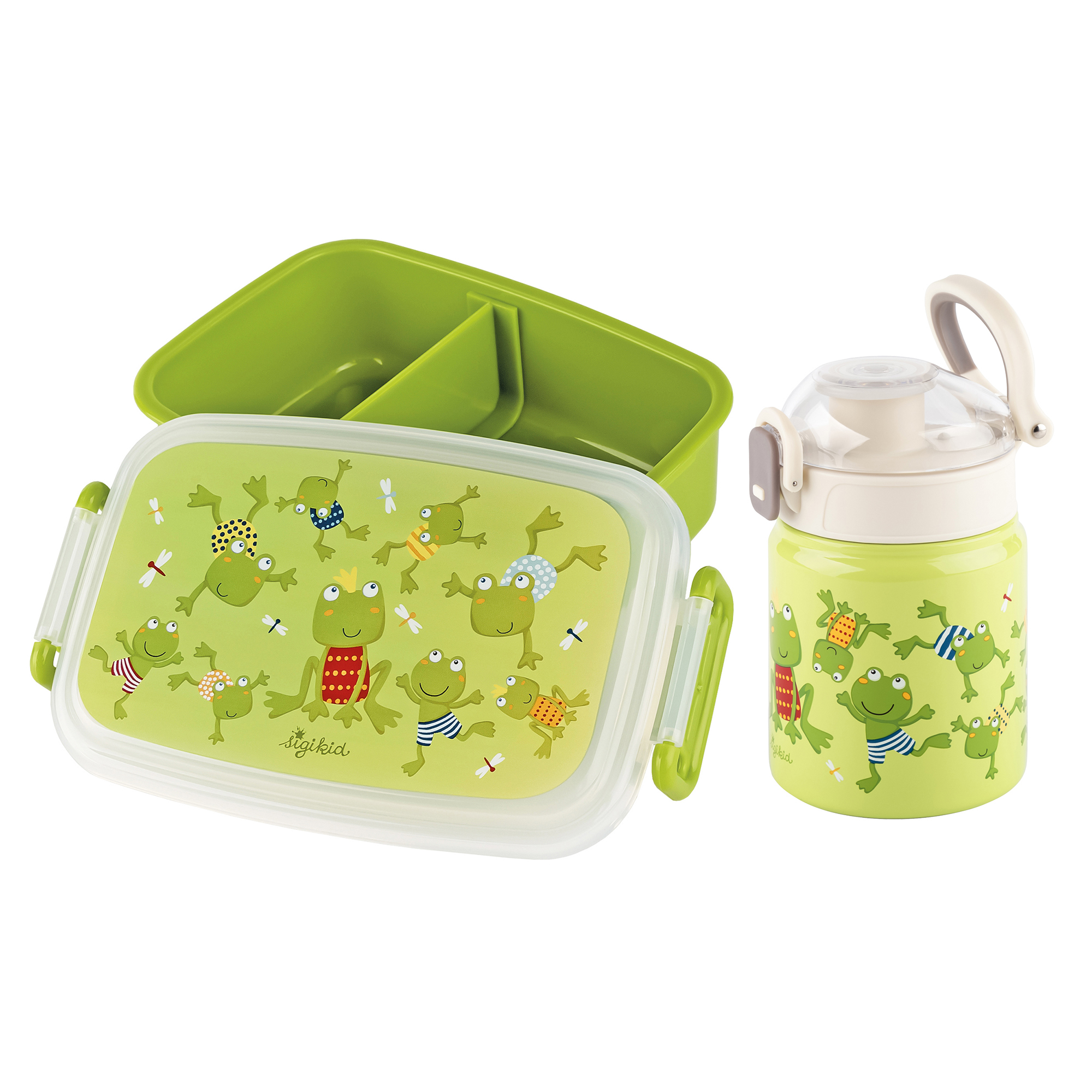 Children's stainless steel bottle 400 ml & lunch box frog Children's stainless steel bottle 400 ml & lunch box frog