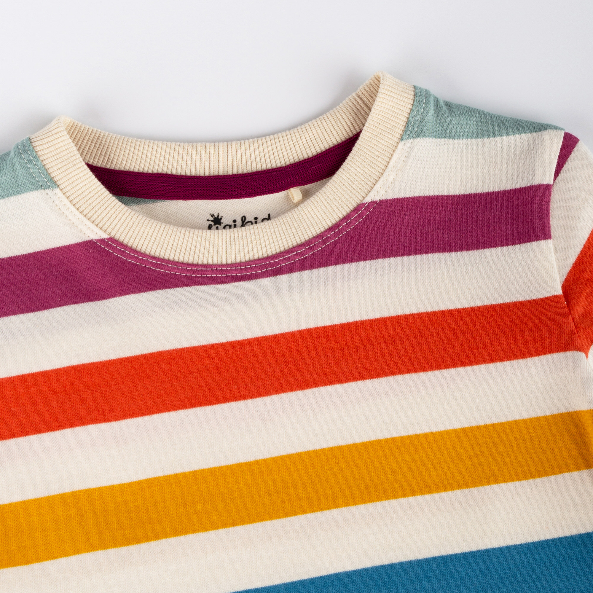 Bunt gestreiftes Kinder T-Shirt Krokodil Bunt gestreiftes Kinder T-Shirt Krokodil