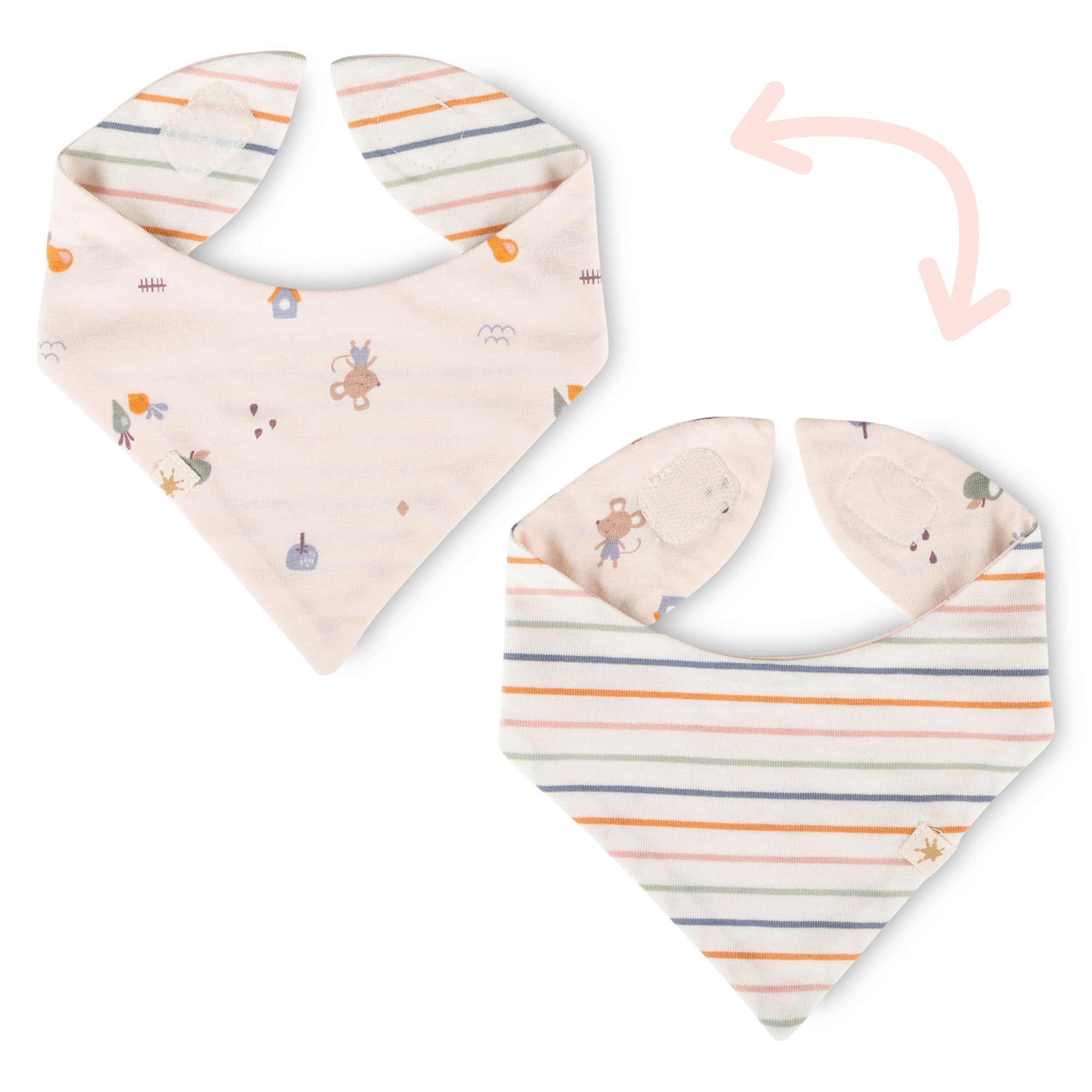 Newborn baby bandana bib, reversible, pastel pink