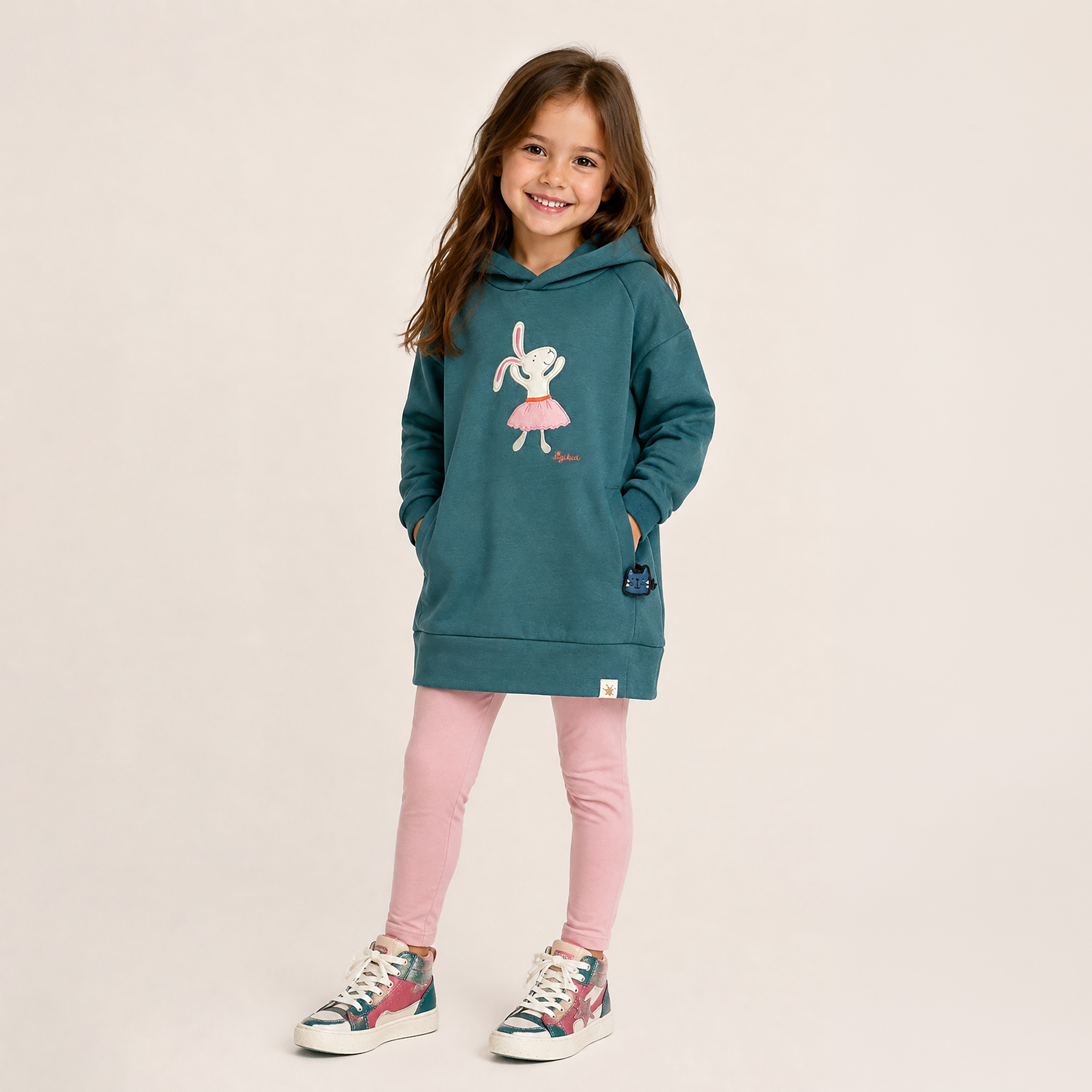 Kinder Kapuzen Sweatkleid Ballerina, petrolblau