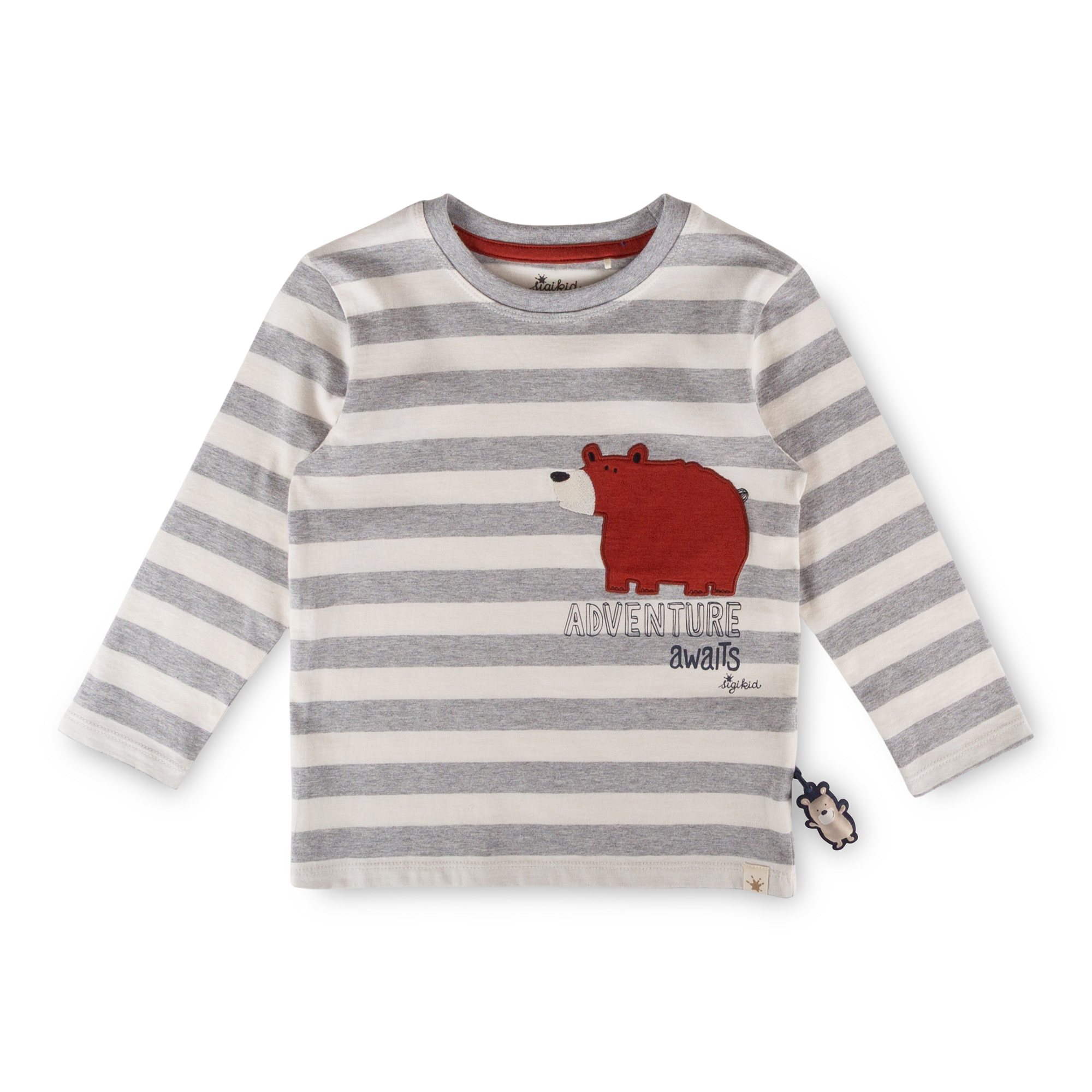 Children's long sleeve Tee bear, striped white/grey