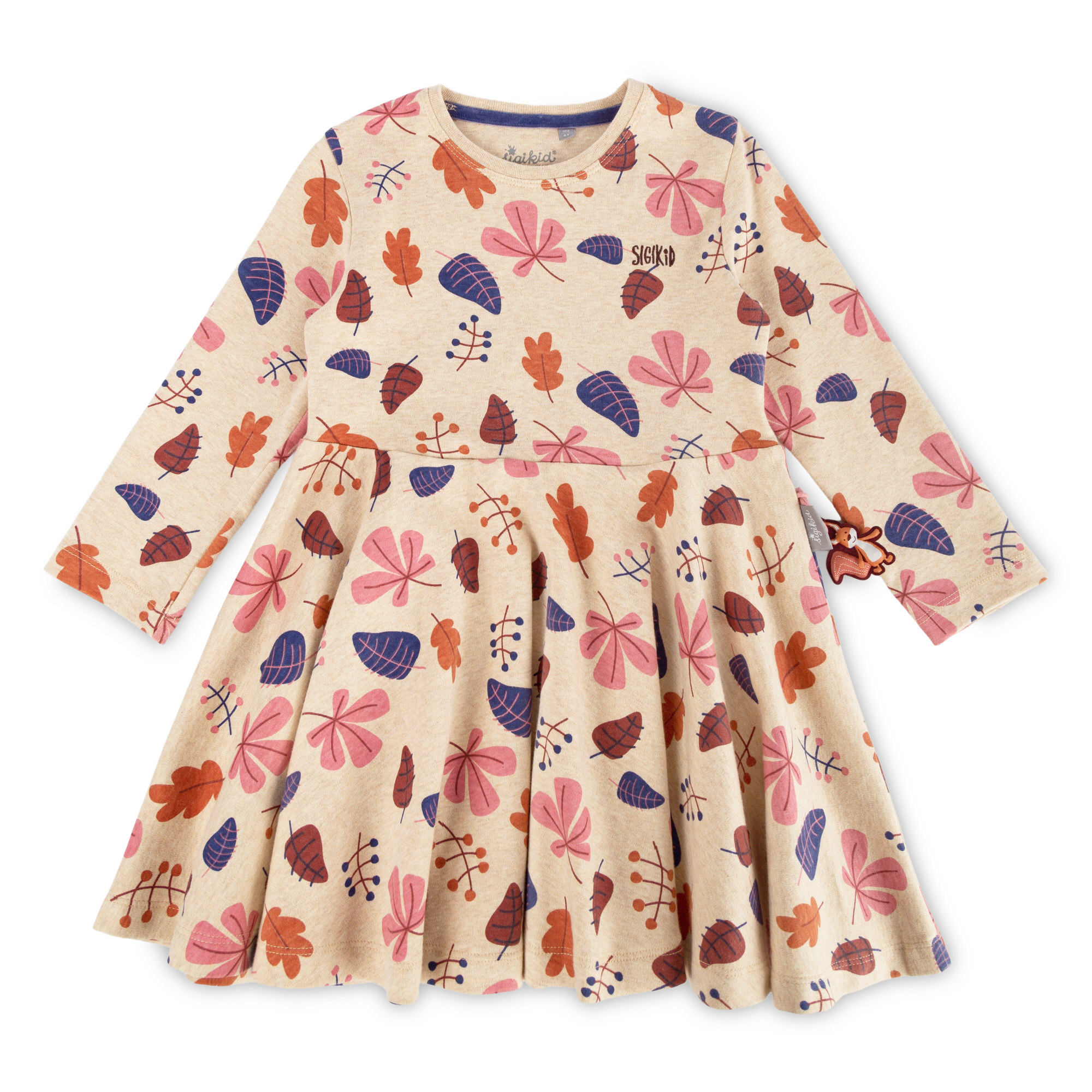 Kinder Kleid, beige mit buntem Blätterprint