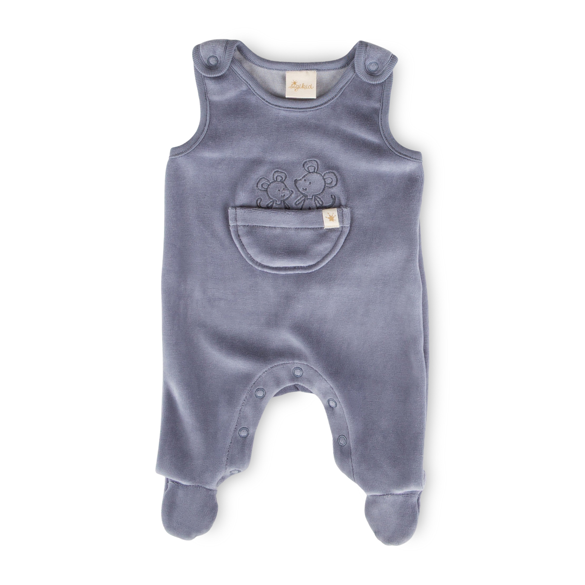Newborn baby velour romper mouse, blue
