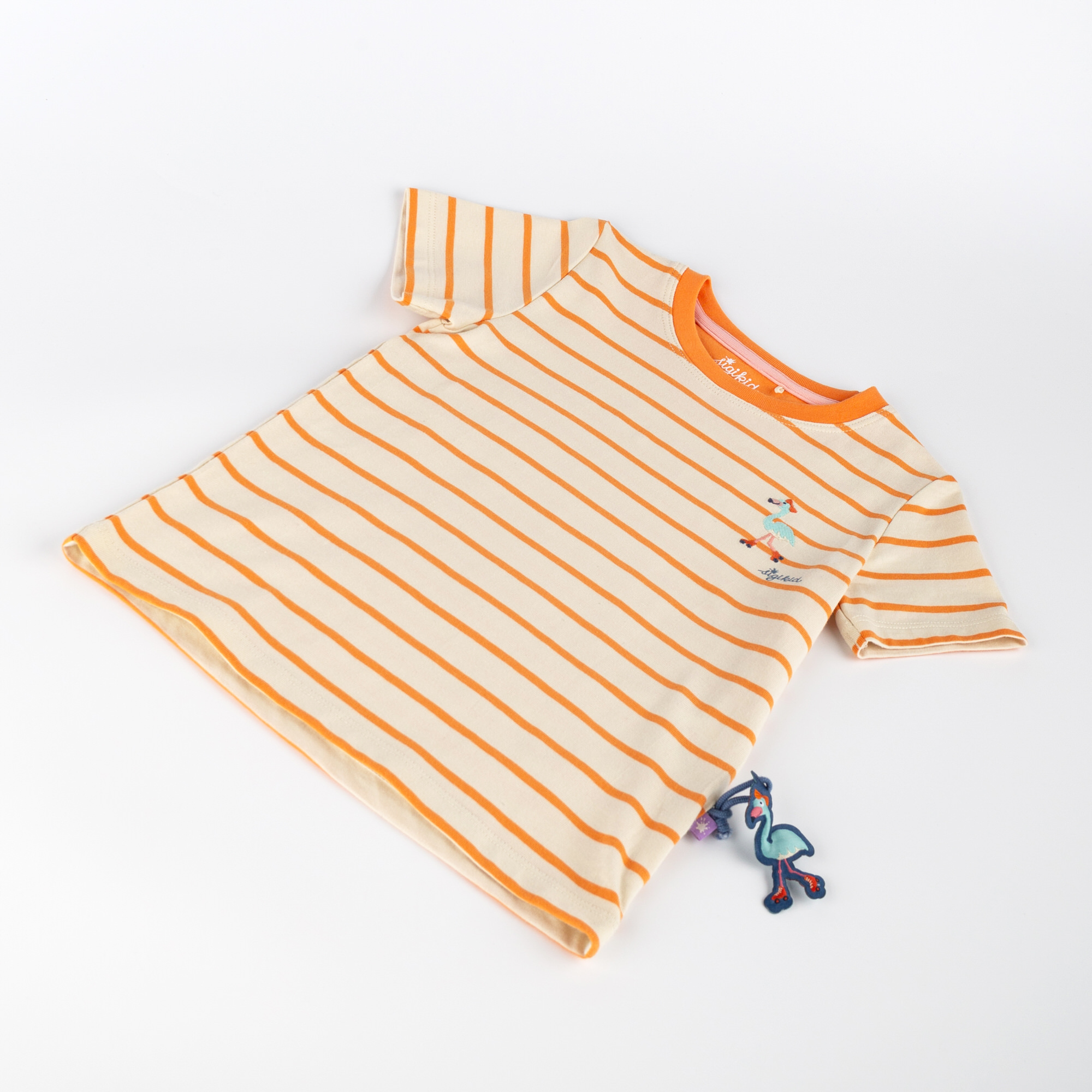 Girls' striped T-shirt flamingo, cream/orange Girls' striped T-shirt flamingo, cream/orange