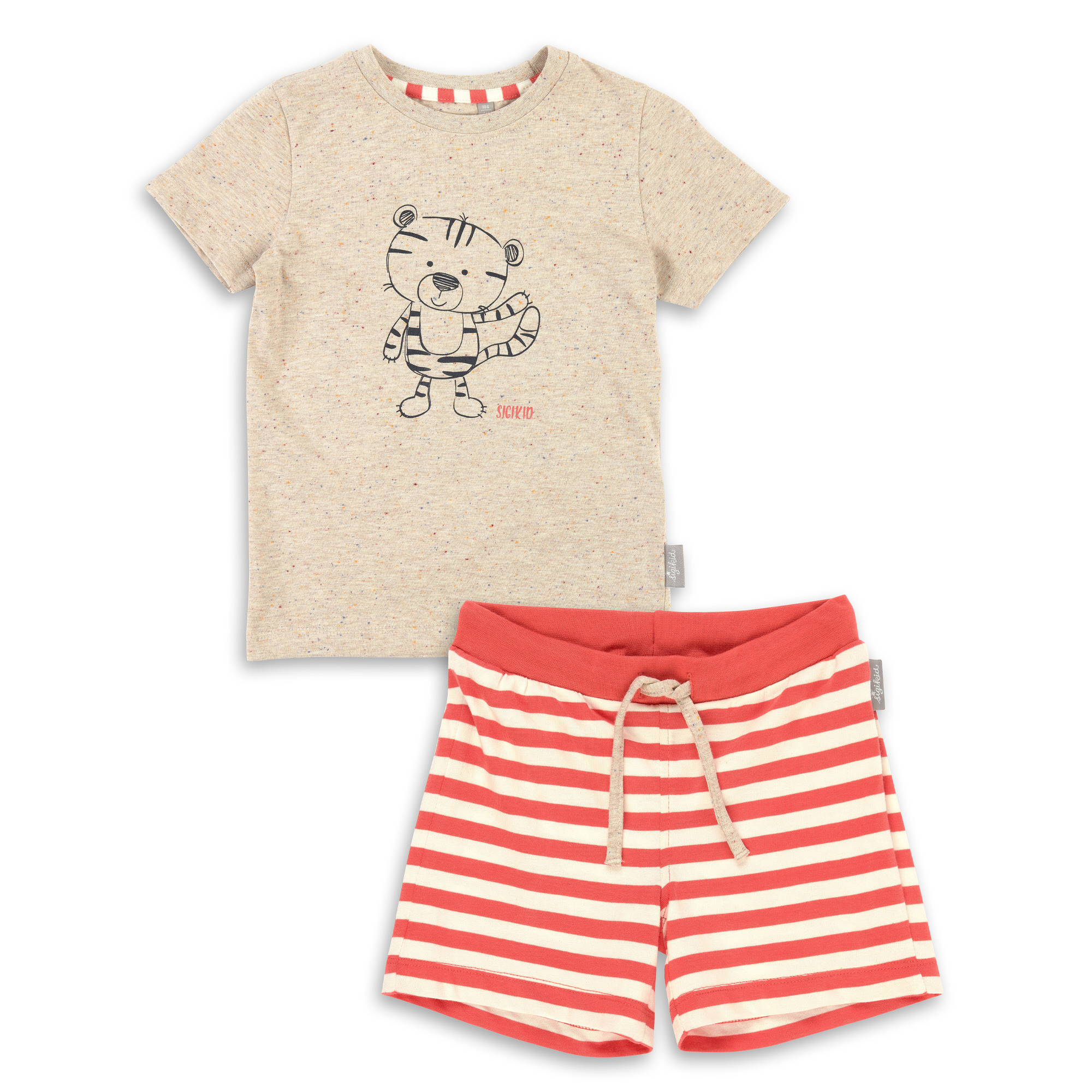 Children's shorty pajamas tiger, beige /red striped