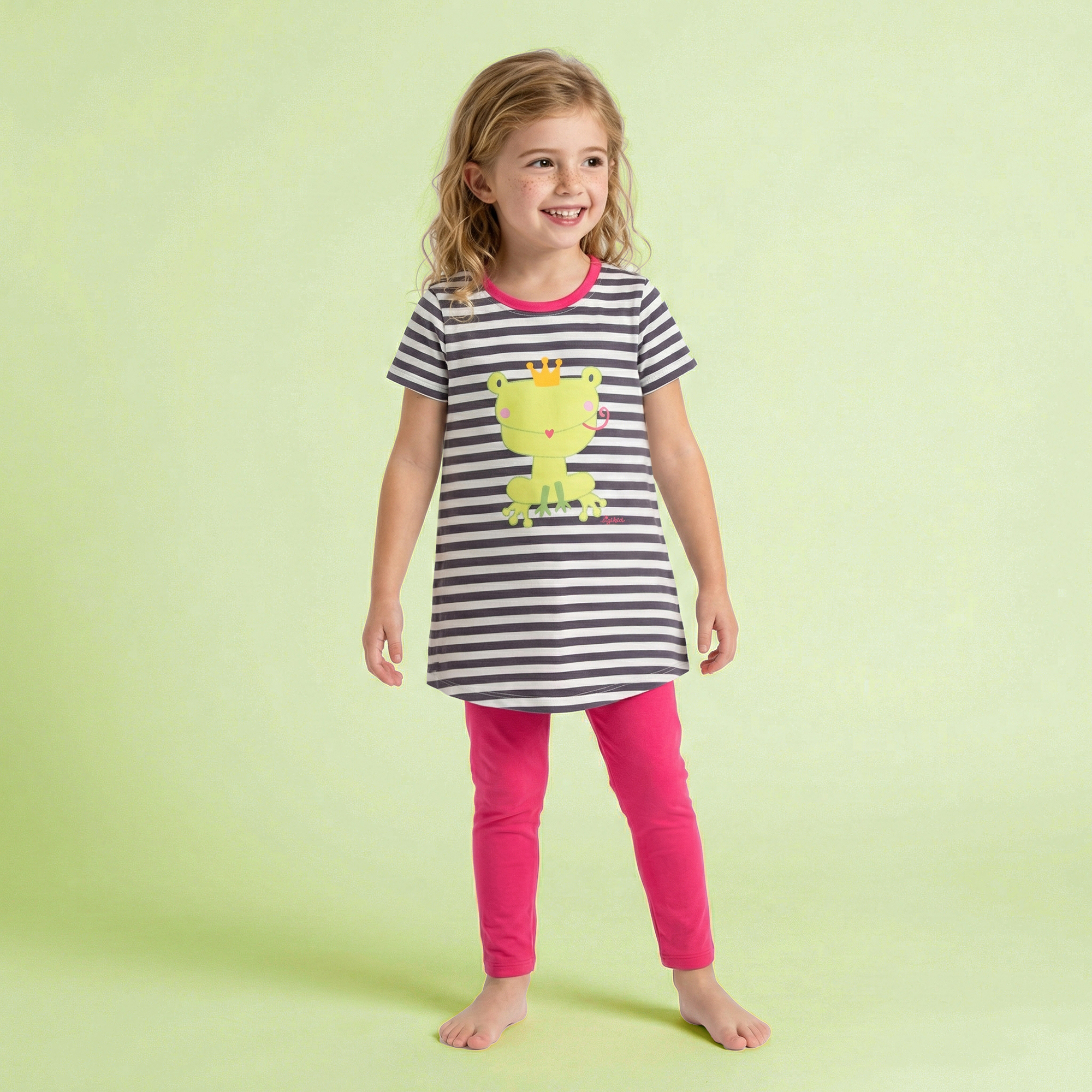 Kinder Pyjama Froschkönig, schwarz-weiß gestreift