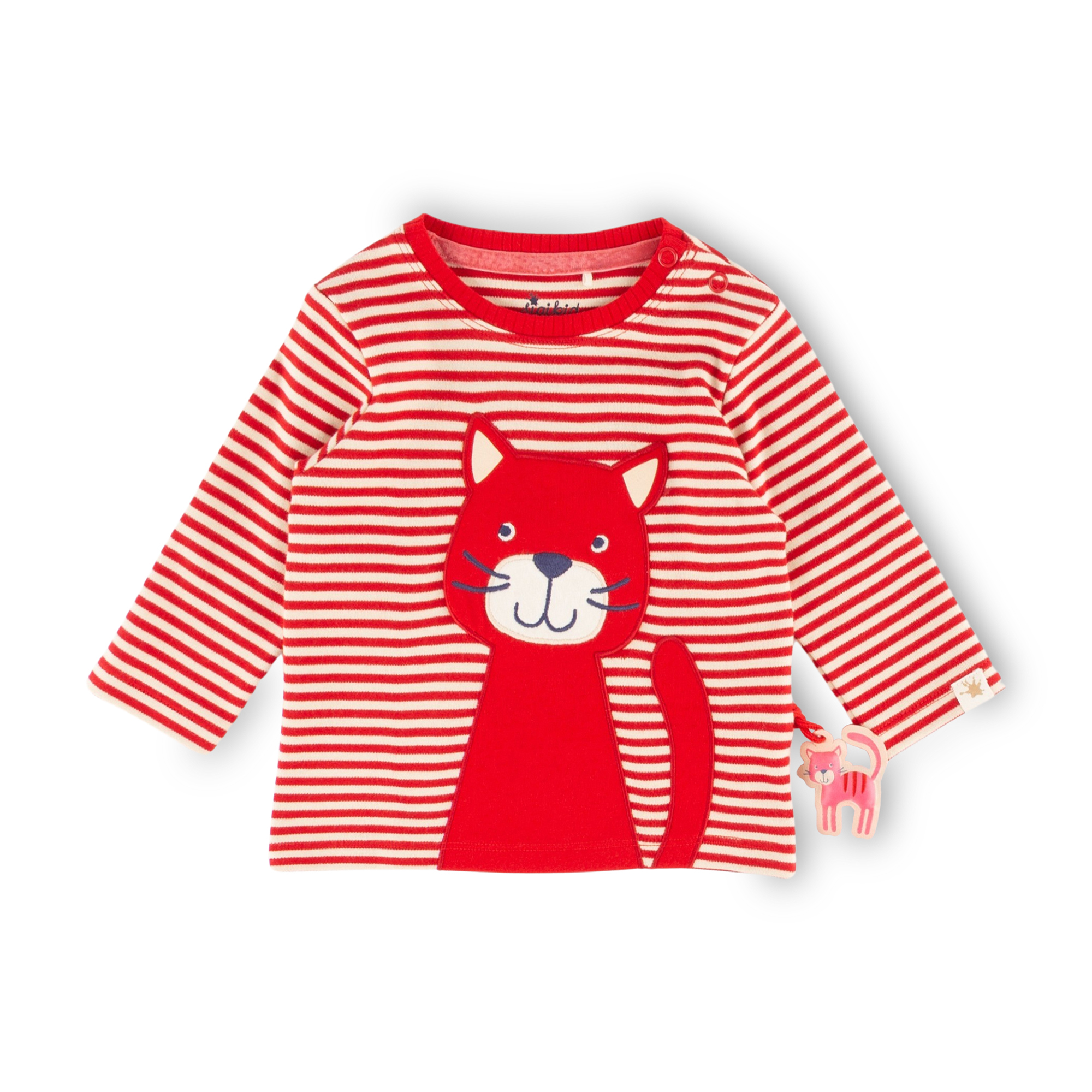 Baby Ringel Langarmshirt mit Katzen Motiv, rot-weiß