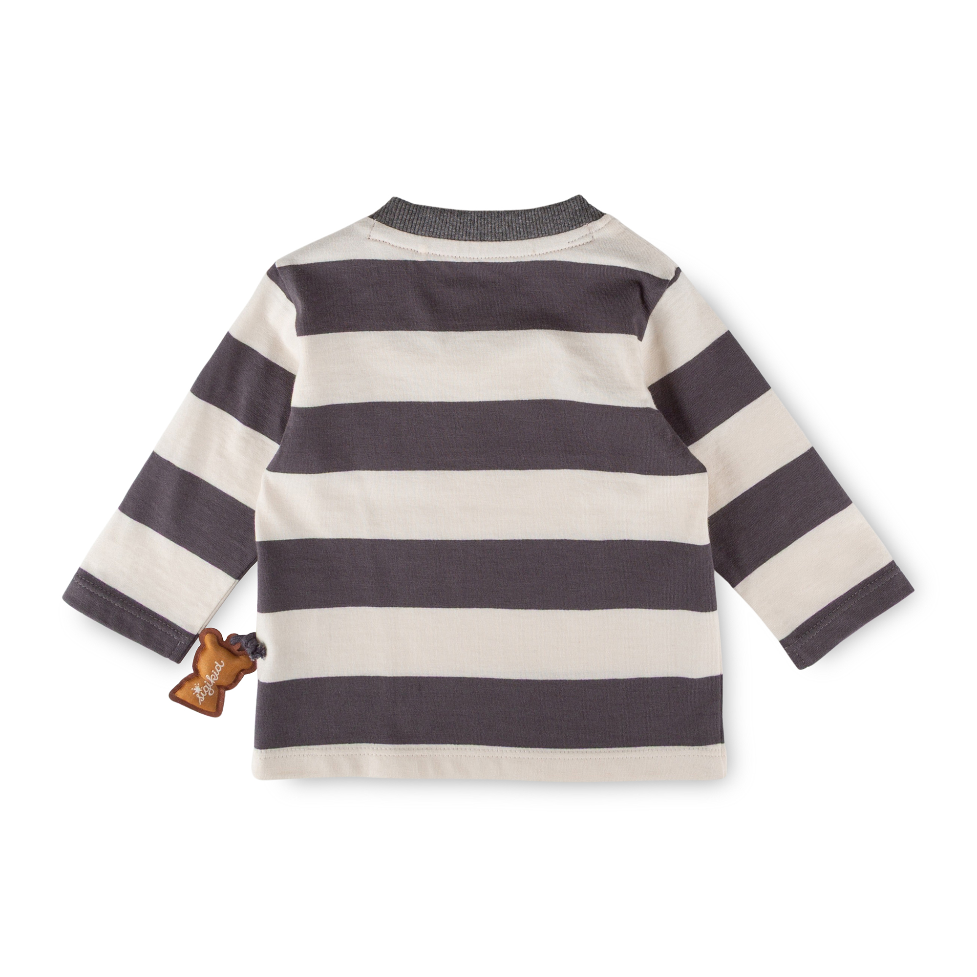 Baby Langarmshirt Winterbär, weiß/dunkelgrau gestreift