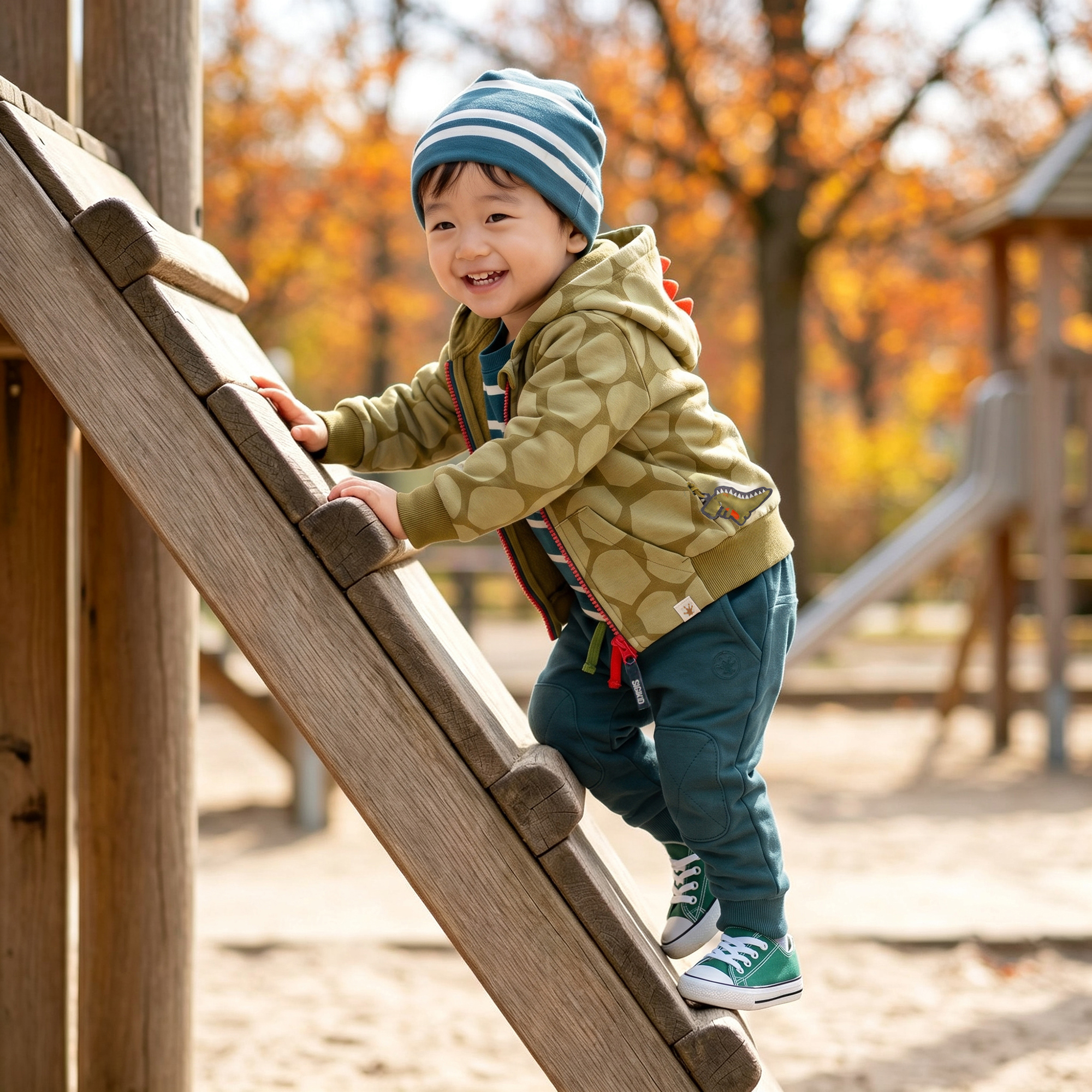Baby Kapuzen-Sweatjacke khaki, Dino Fun