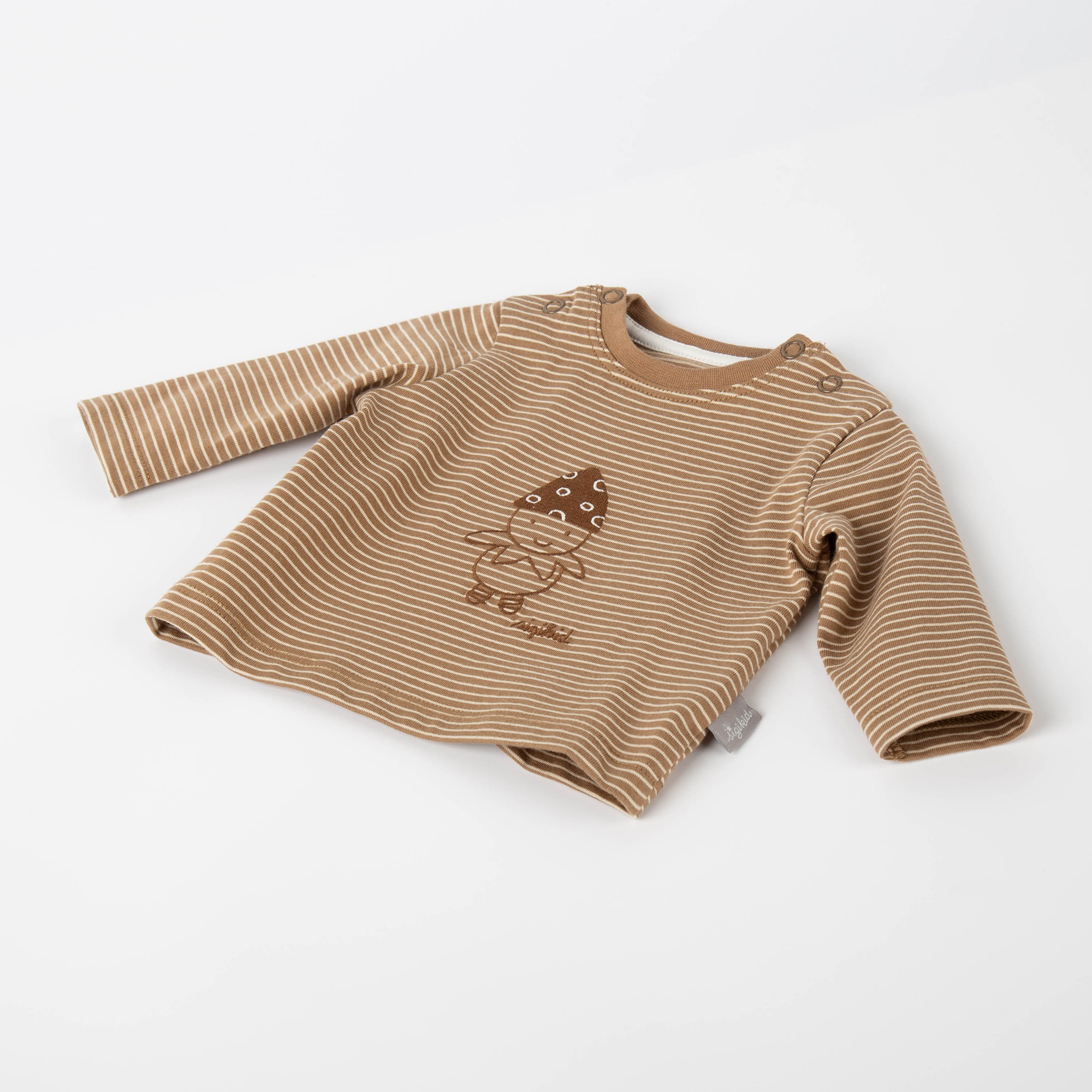 Striped newborn baby long sleeve Tee, peanut brown, embroidered