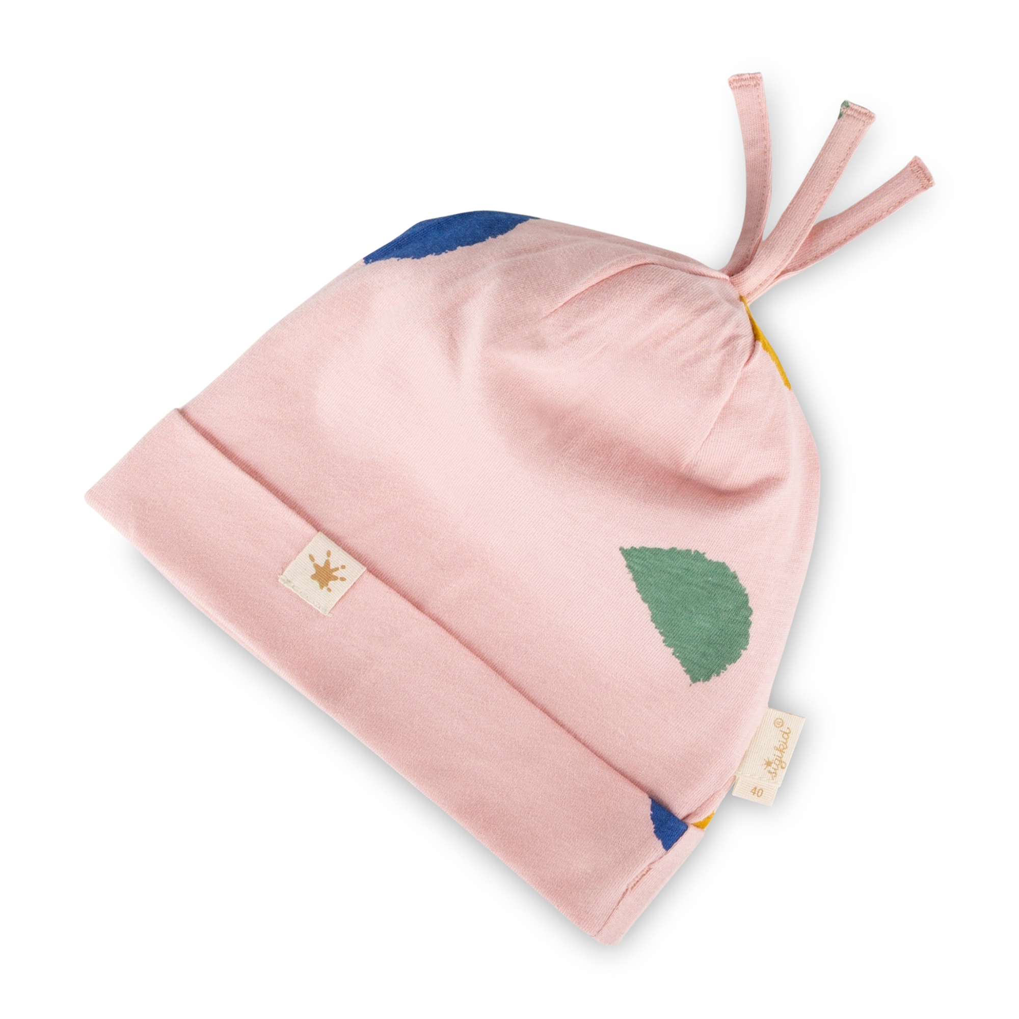 Baby Mütze, rosa und bunt bedruckt